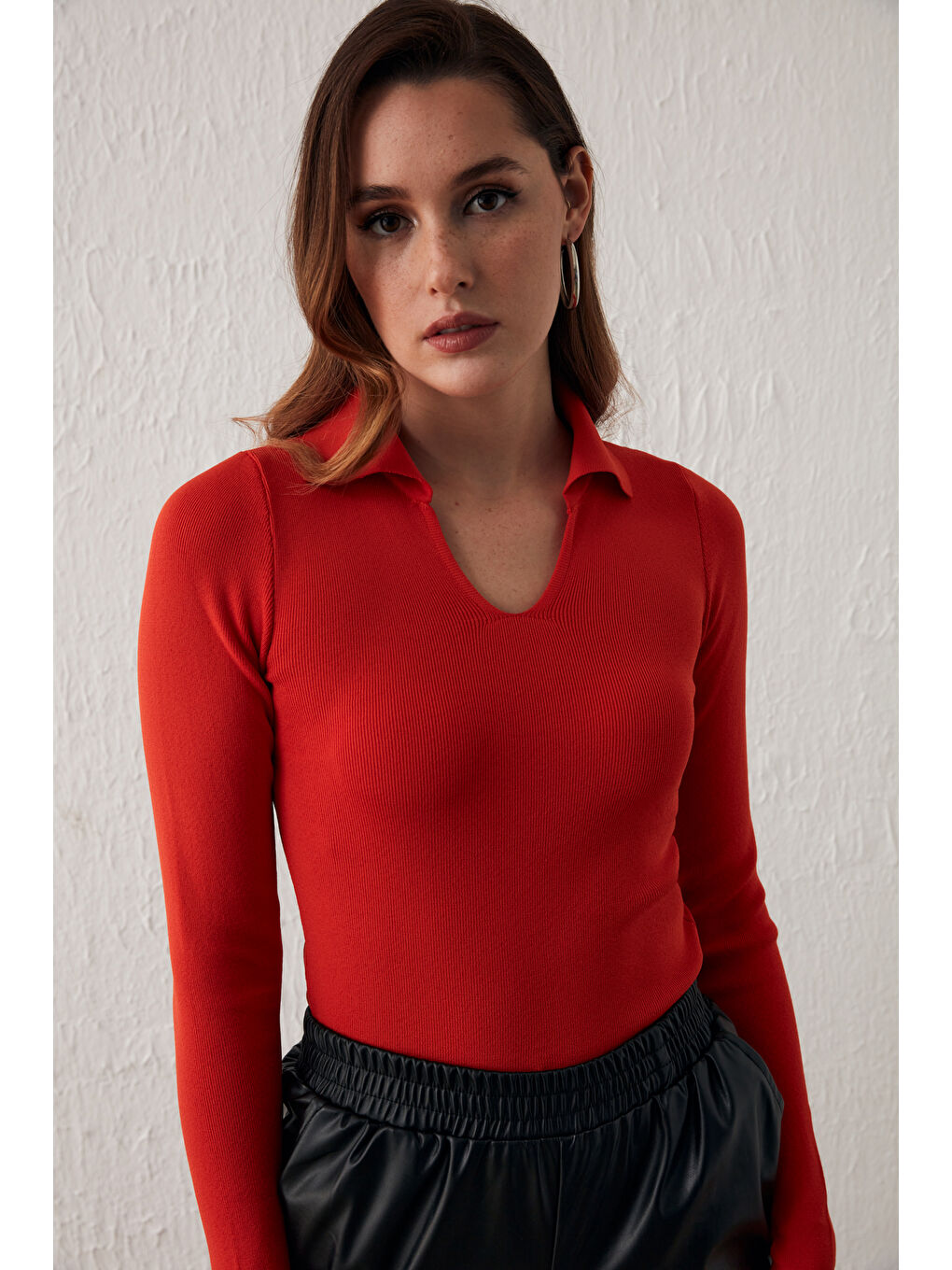 Turuncu Polo Yaka Triko - Yanık Oranj-2