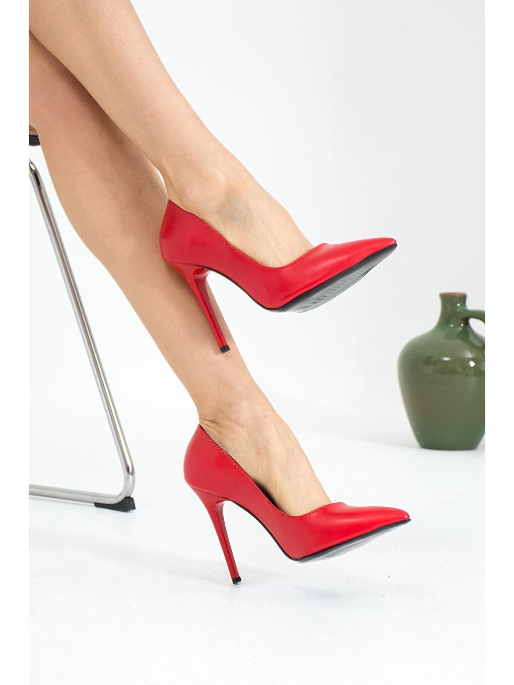Kırmızı Rahat Kalıp Uzun Topuklu Kadın Klasik Stiletto 017-1770-23Cilt-1