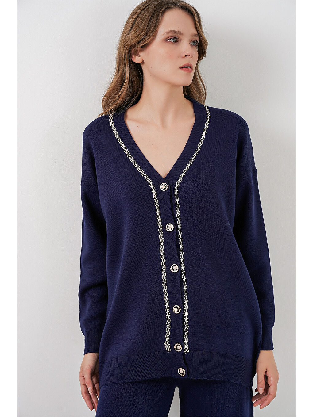 Kadın Hırka Pantolon Triko İkili Takım 15956 - Lacivert-2