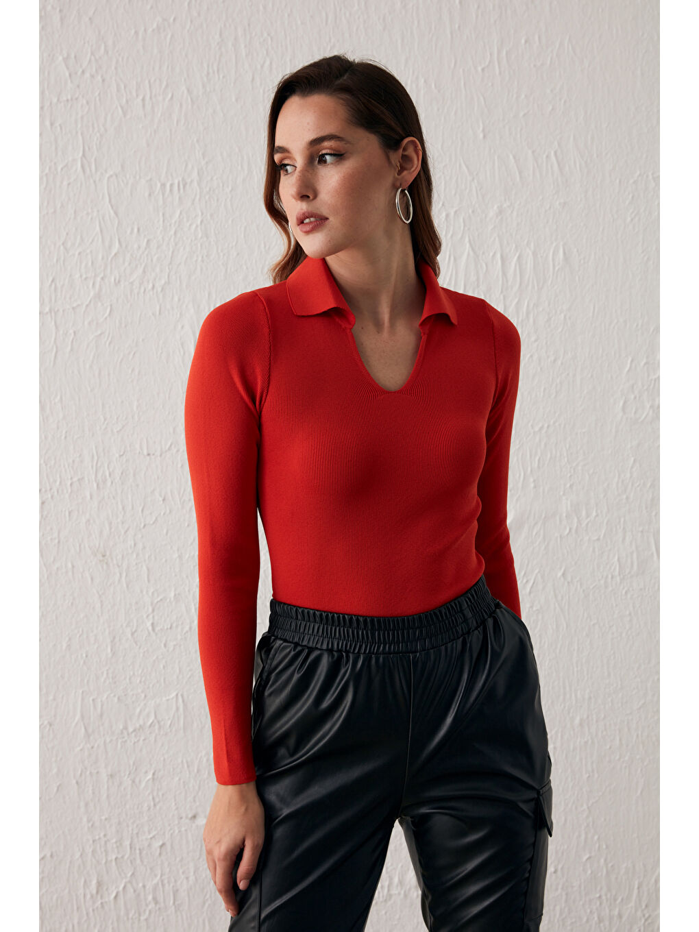 Turuncu Polo Yaka Triko - Yanık Oranj-3