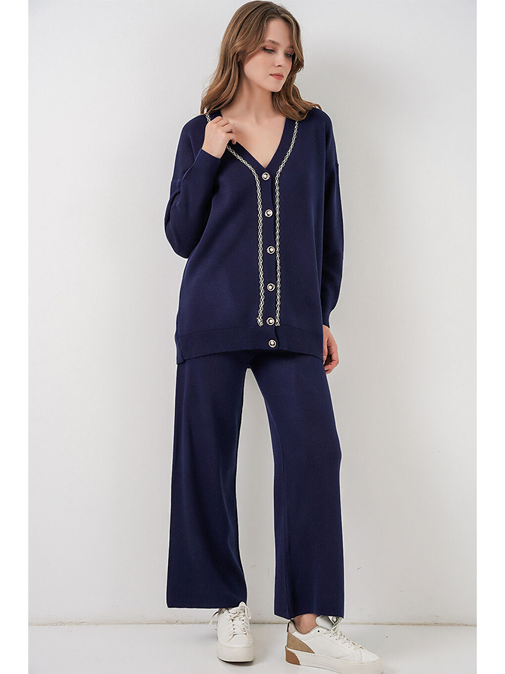 Kadın Hırka Pantolon Triko İkili Takım 15956 - Lacivert-3