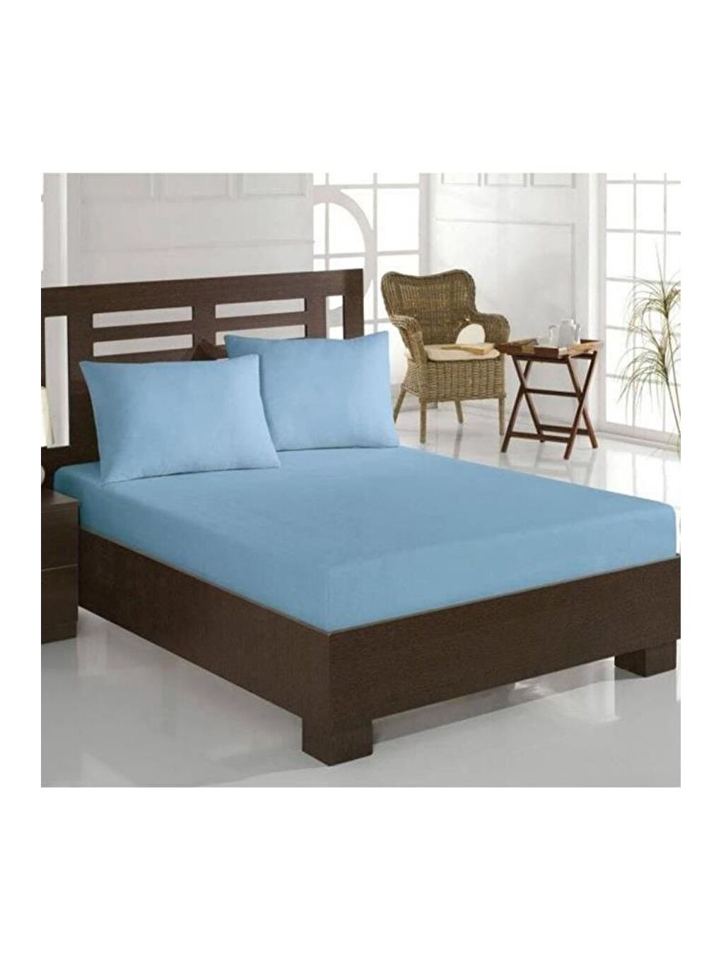 Karışık Penye Tek Kişilik Lastikli Çarşaf Mavi-1