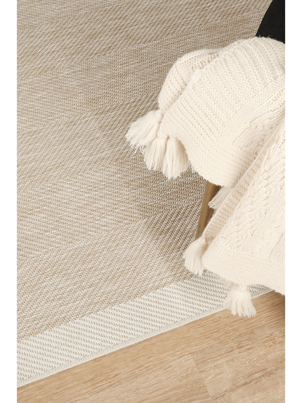 Sisalux 3085 Bej Krem Yuvarlak Sisal Dokuma Jüt Kilim Hav Toz Vermez Mutfak Oda Halısı-120x120-1