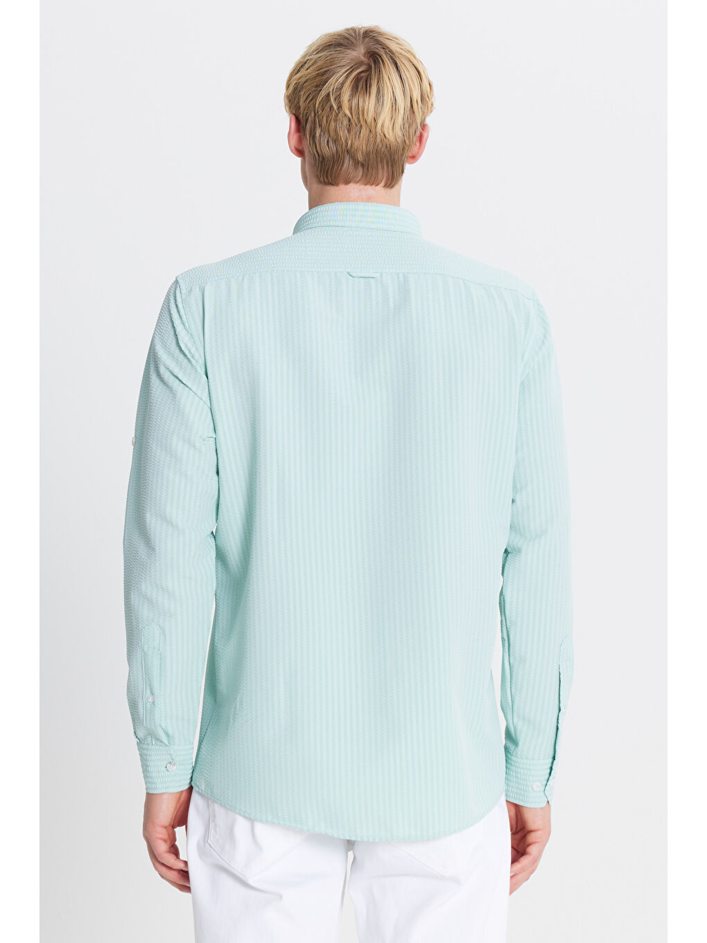 Mavi Erkek Mint Tailored Slim Fit Dar Kesim Düğmeli Yaka Gofre Desenli Gömlek-4