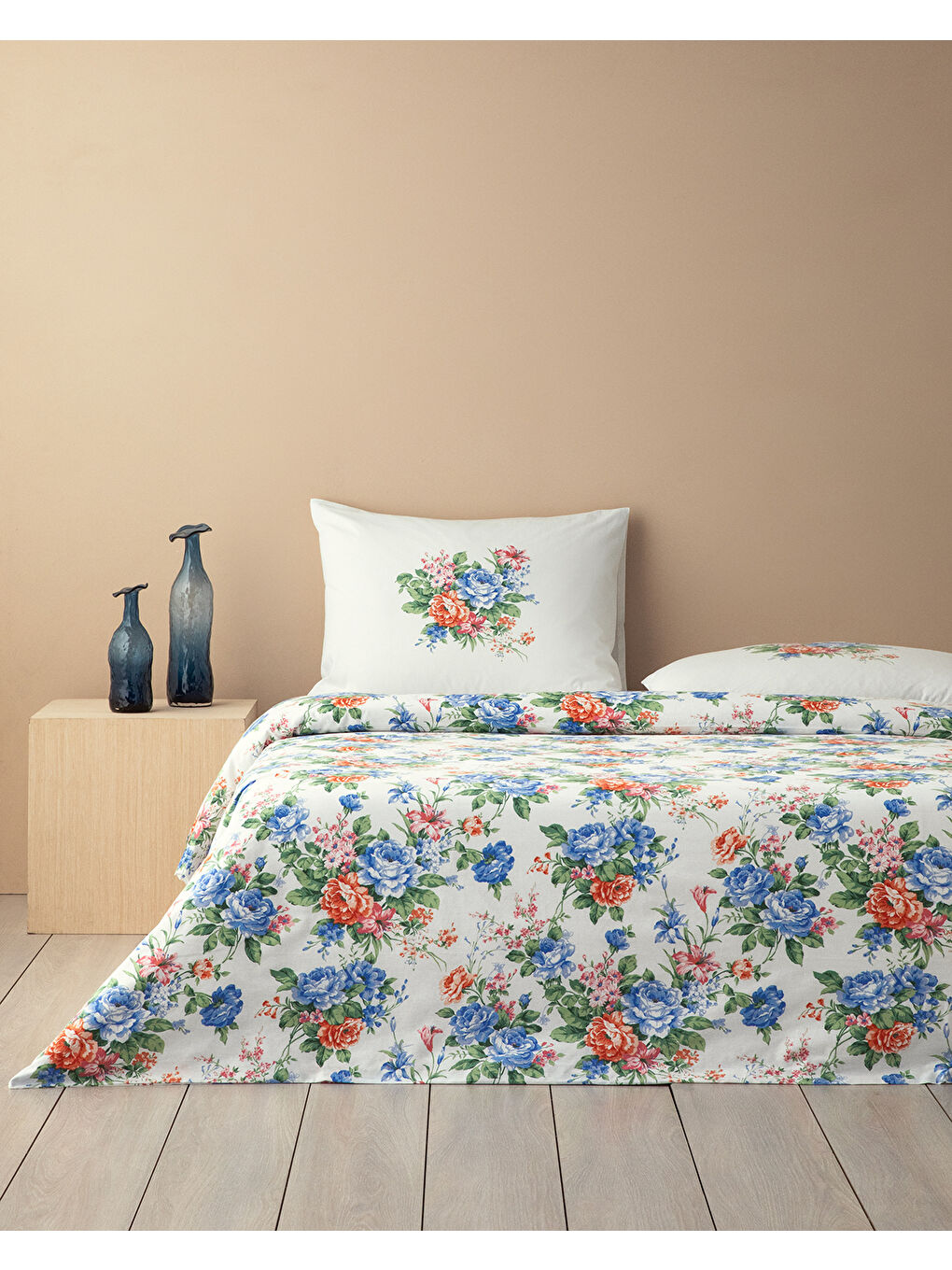 Rose Romance Pamuklu Ranforce Çift Kişilik Nevresim Seti 200x220 cm Mavi