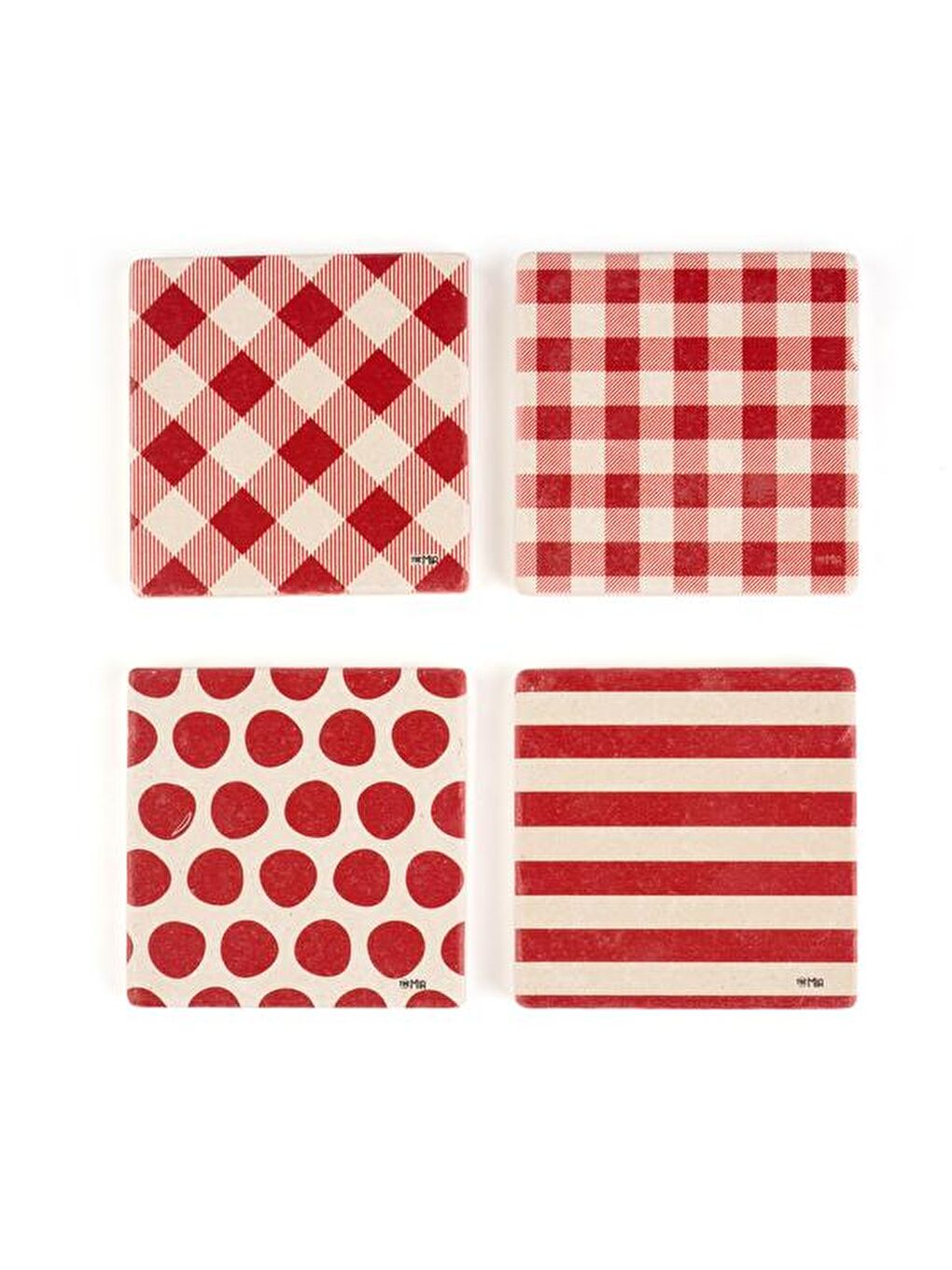 4 Parça Bardak Altlığı Seti - Kırmızı - 10x10 cm