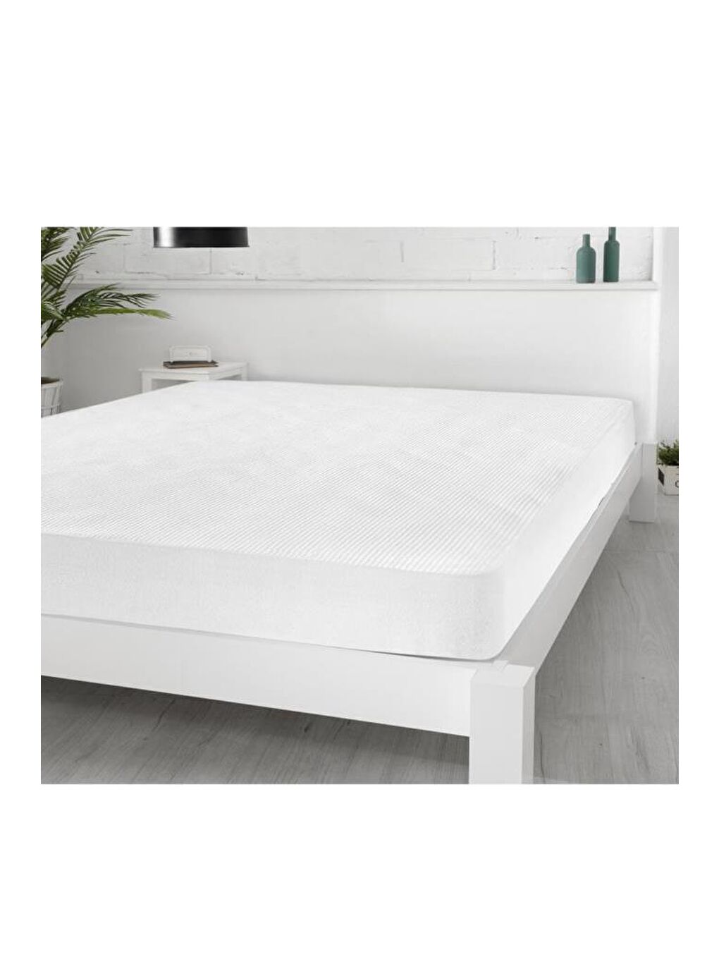 Beyaz 3D Kapitoneli Sıvı Geçirmez 180X200cm Fitted Çift Kişilik Alez-3