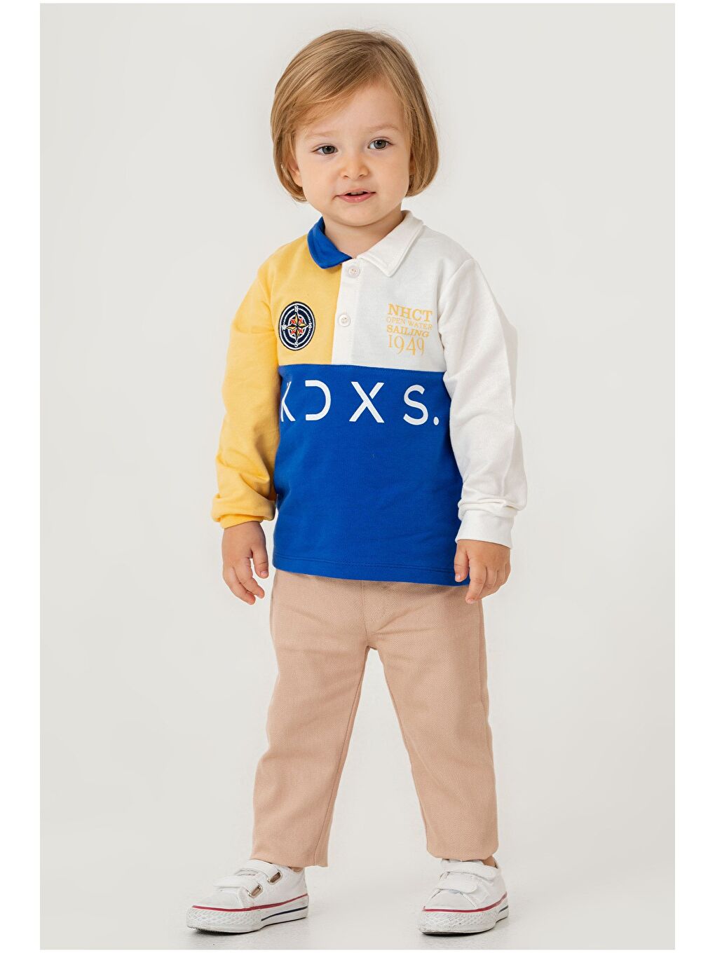 Mavi Erkek Bebek Pamuklu Polo Takım Pantolon Üst İkili Takım