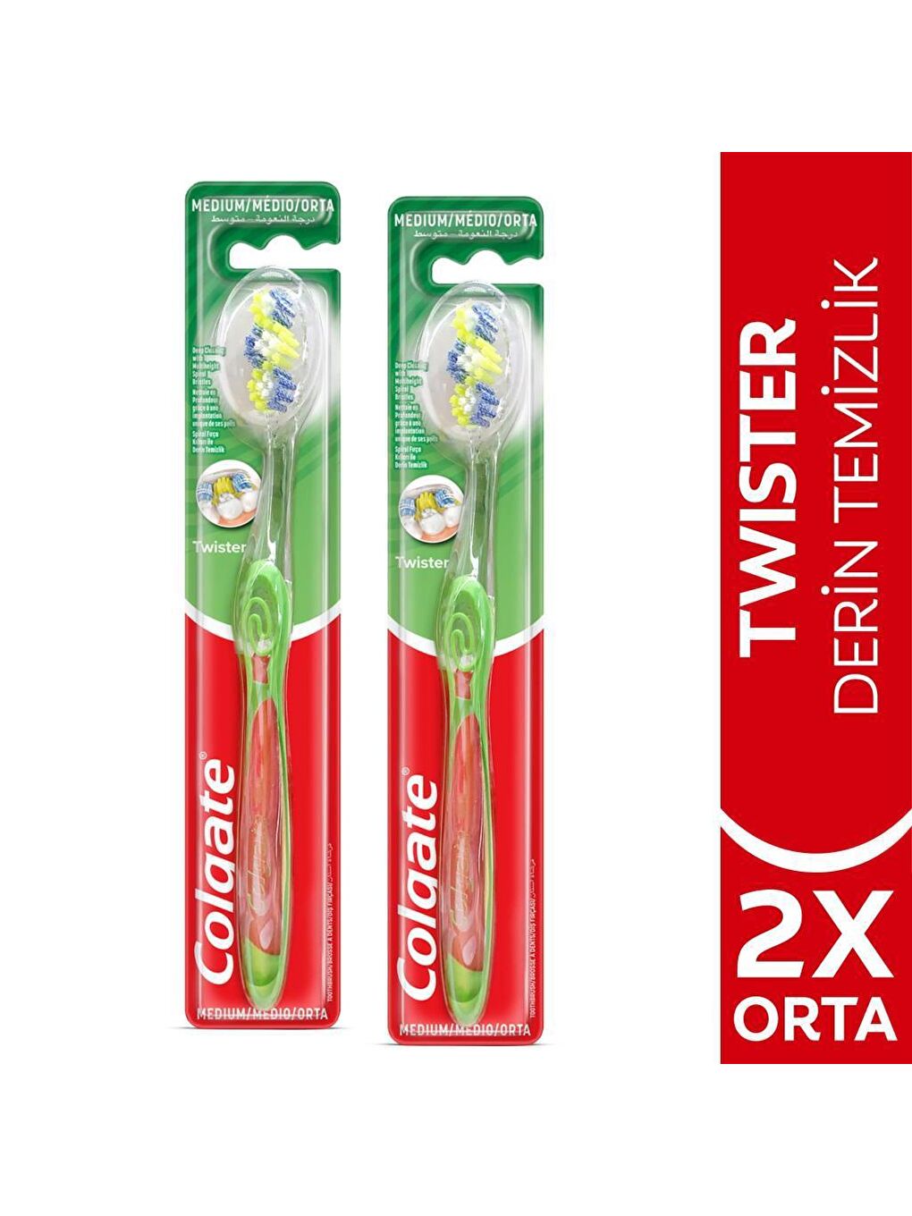 Colgate Yeşil Twister Derin Temizlik Orta Diş Fırçası x 2 Adet