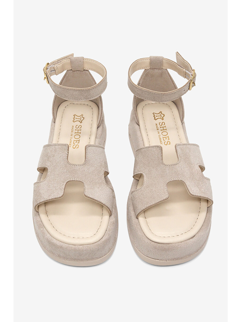 Kadın Bej Süet Rahat Kalıp Bilekten Bağlanmalı Sandalet
