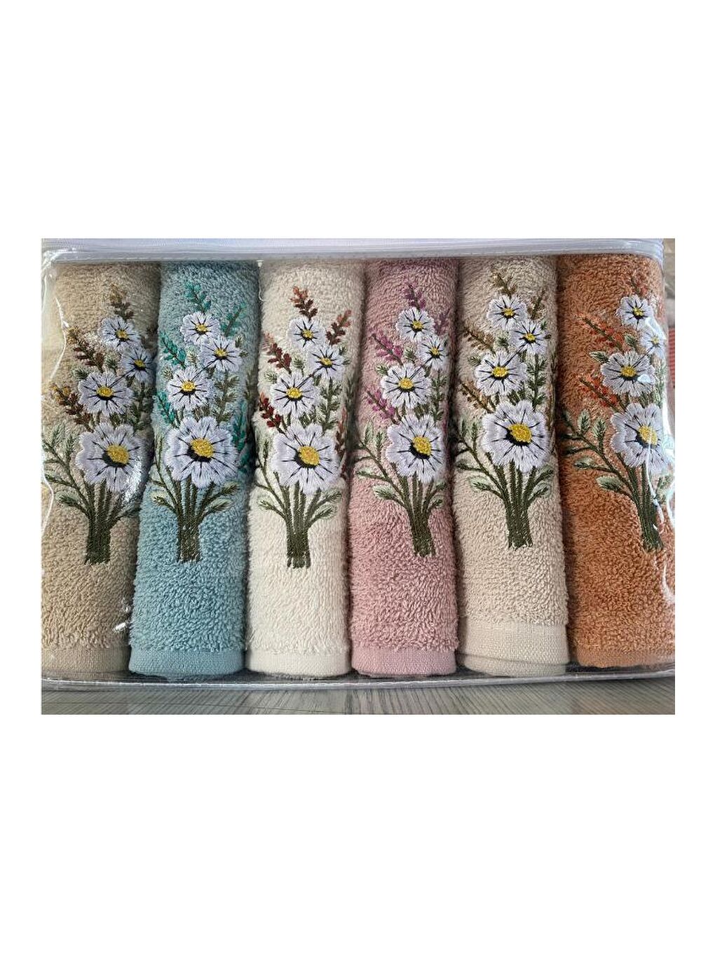 Karışık Daisy Flosh Nakışlı 6 lı El Yüz Havlu Takımı-4