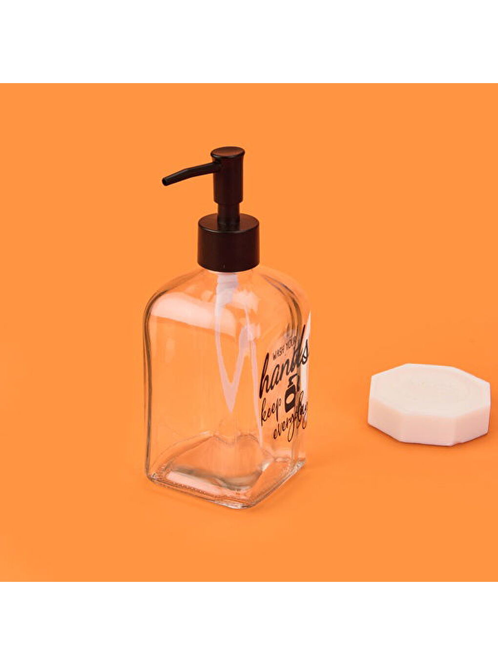 Renksiz Motto Temalı Cam Sıvı Sabunluk - Şeffaf-1