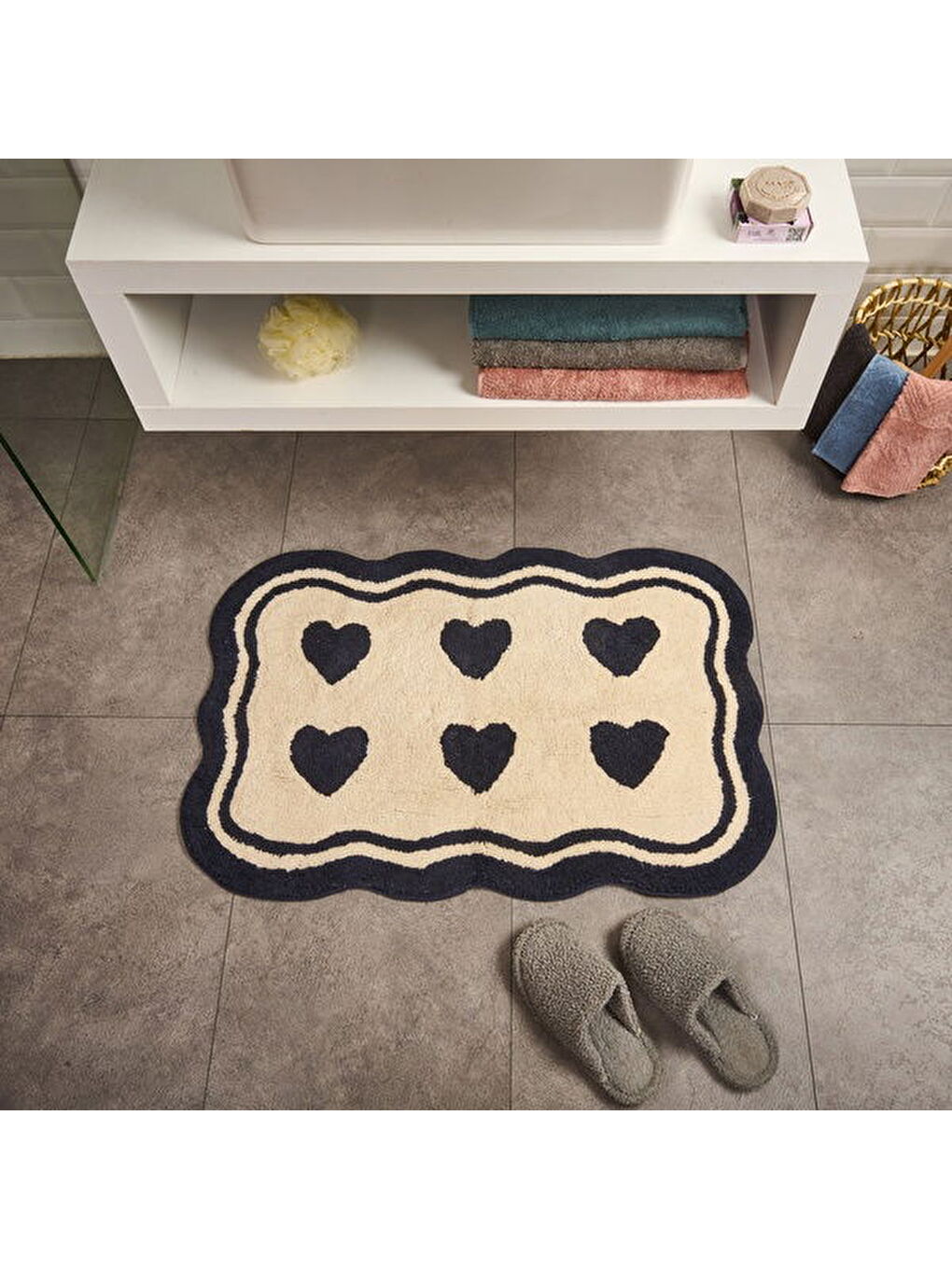 Soft Tufting Herz Banyo Paspası - Ekru - 60x90 cm