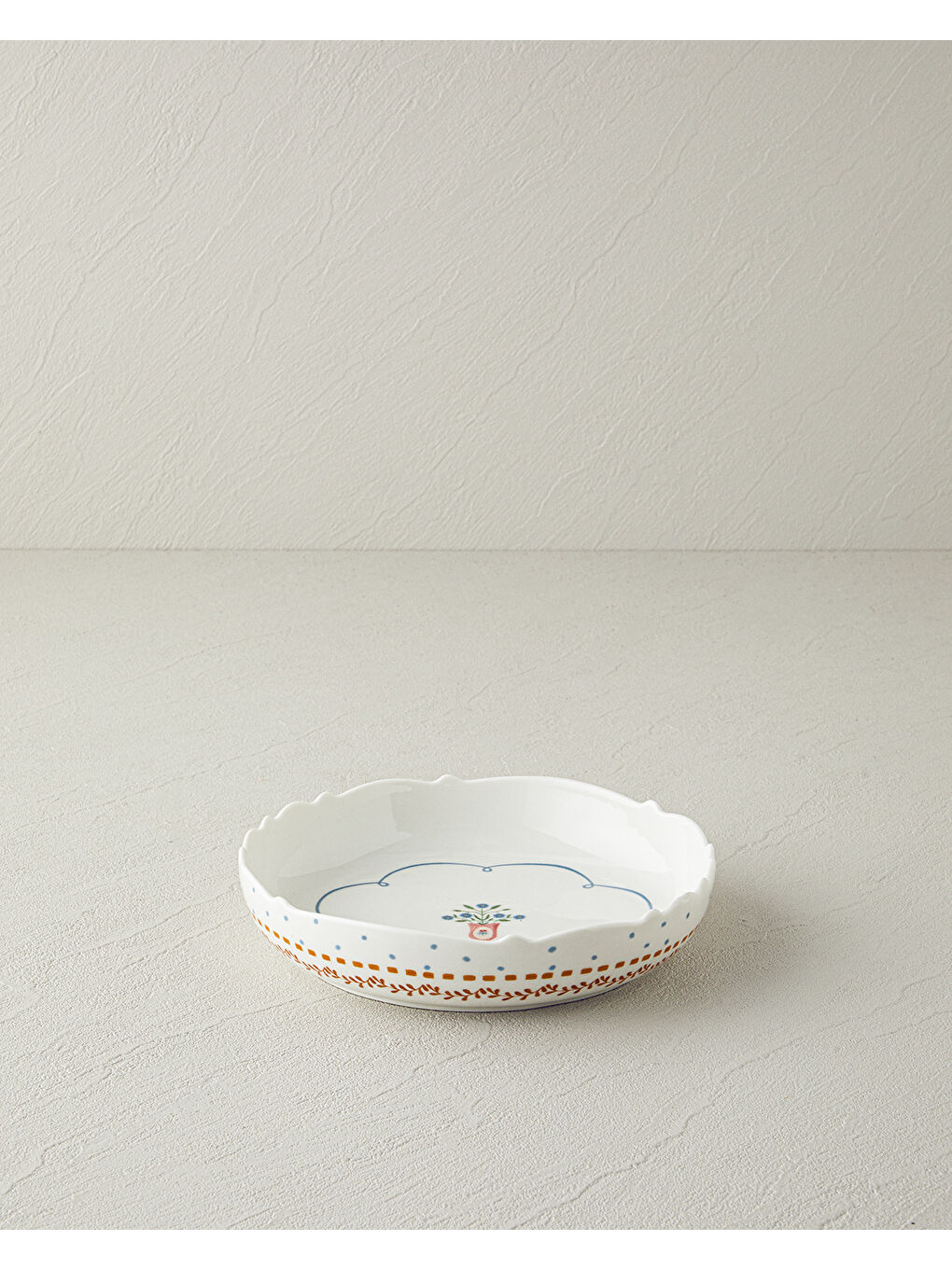 Retro Ruby New Bone China Çukur Tabak 19 cm Beyaz - Mavi