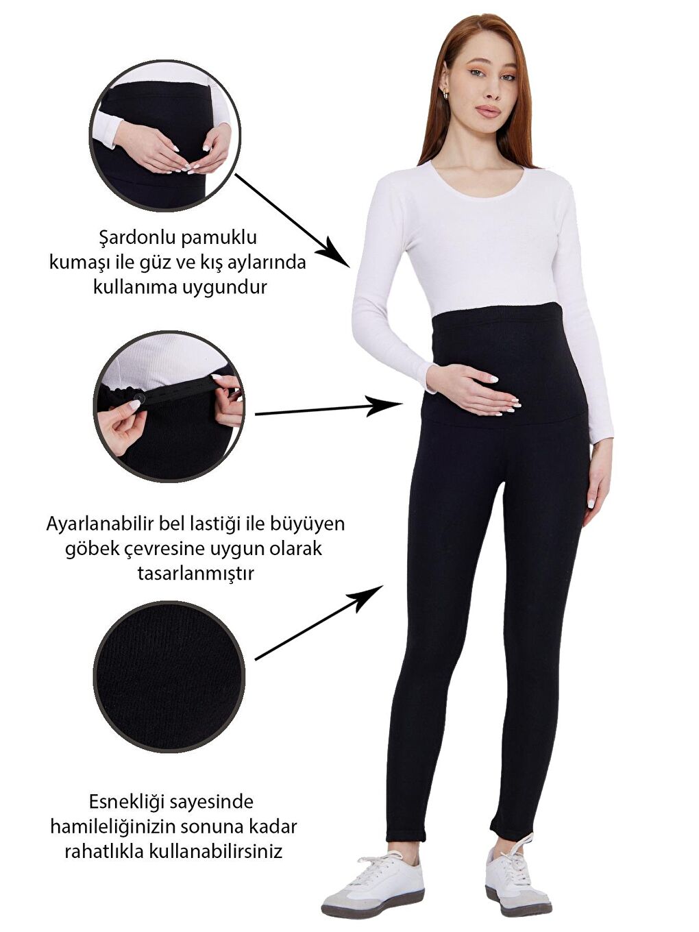 Siyah Kadın Beli Ayarlanabilir Hamile Taytı-1