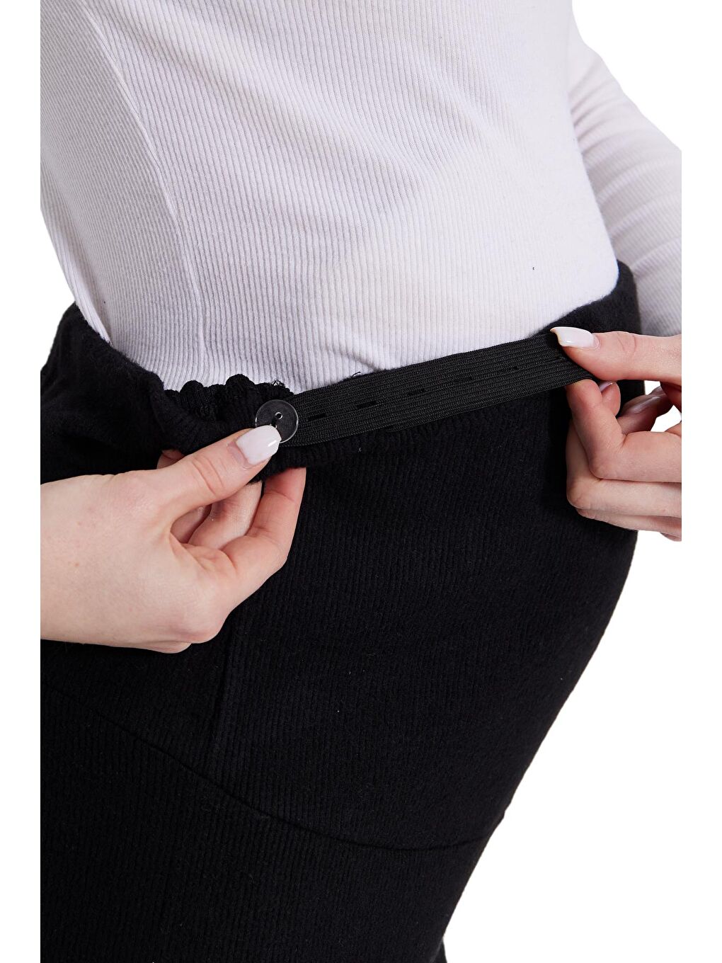 Siyah Kadın Beli Ayarlanabilir Hamile Taytı-4
