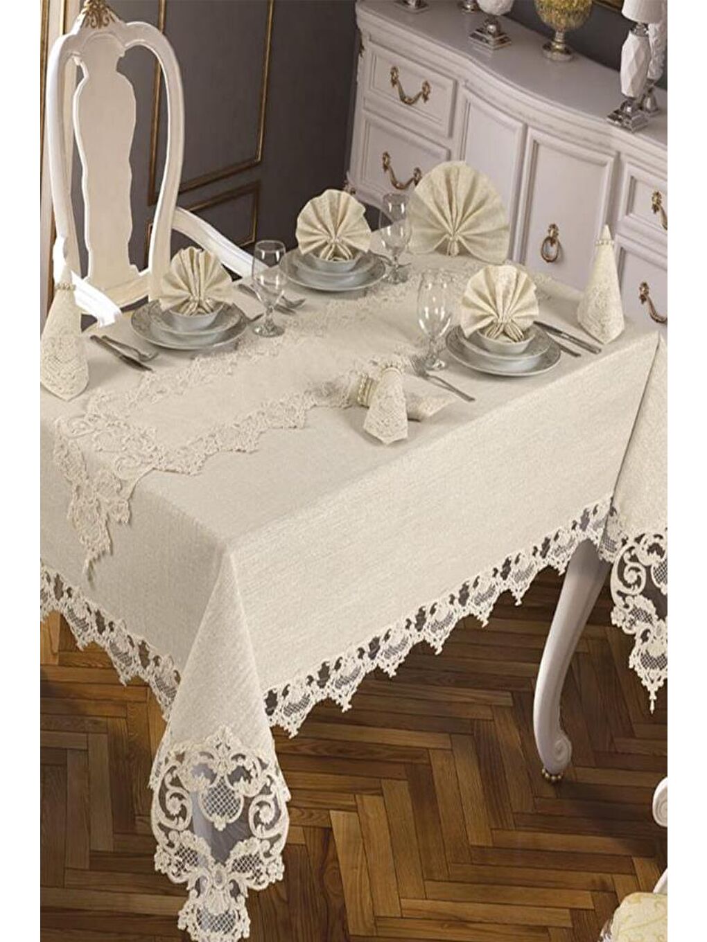 Karışık Duru Masa Örtüsü 26 Parça Krem-1