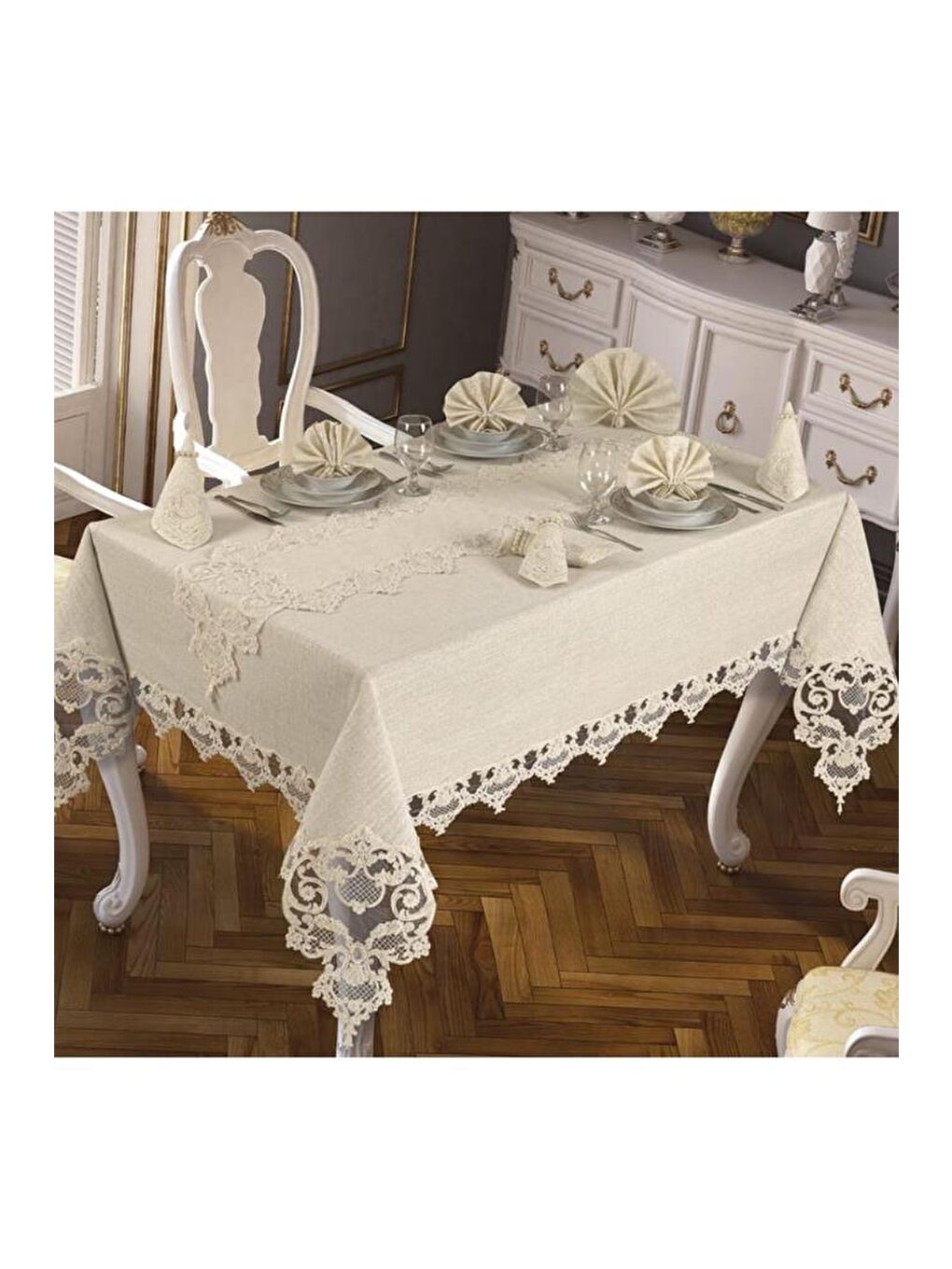 Karışık Duru Masa Örtüsü 26 Parça Krem-2