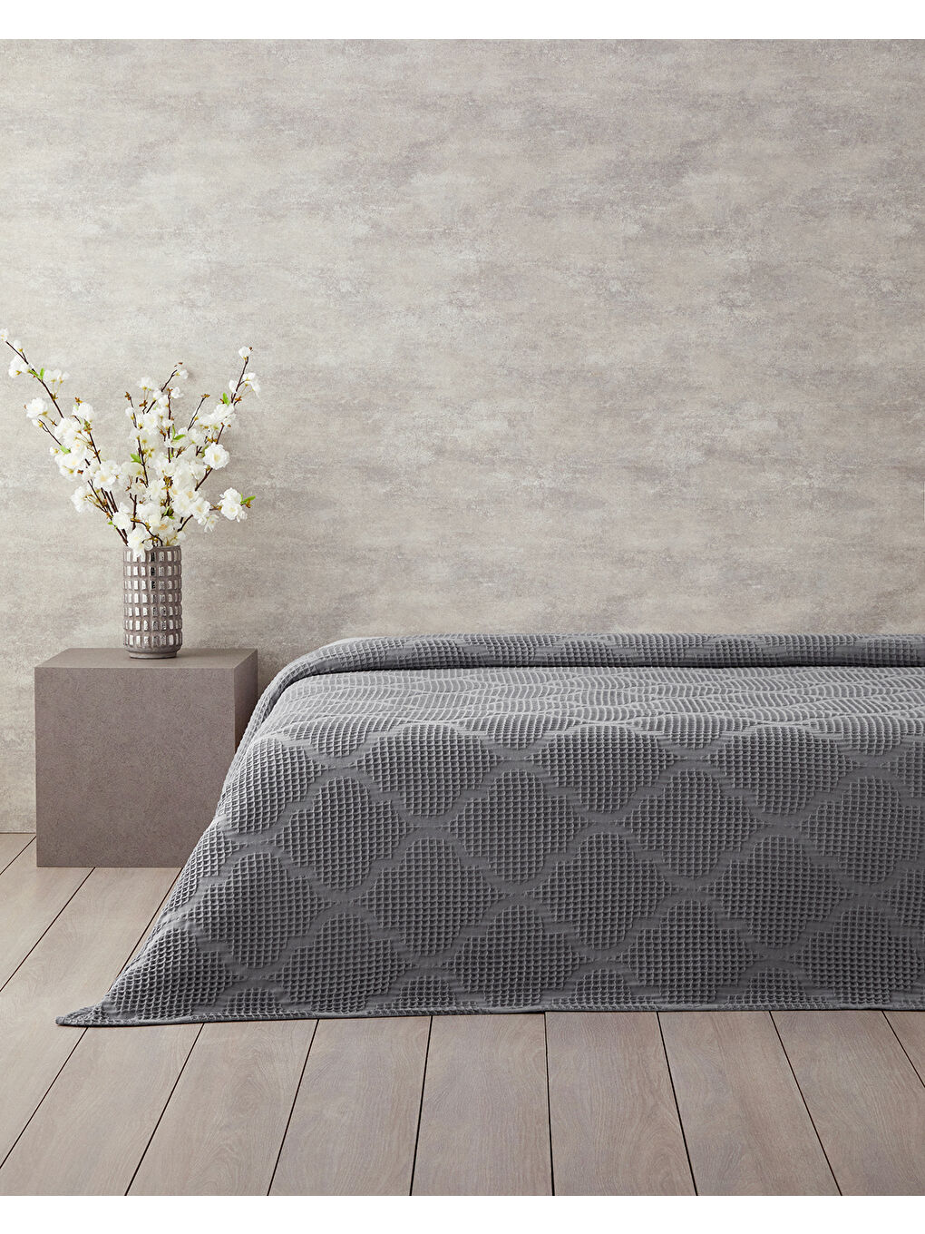 English Home Fiona Pamuklu Waffle Çift Kişilik Pike Koyu Gri