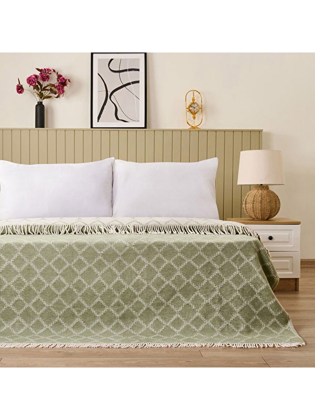 Soft Zivra Pamuklu Çift Kişilik Battaniye - Yeşil - 200x220 cm