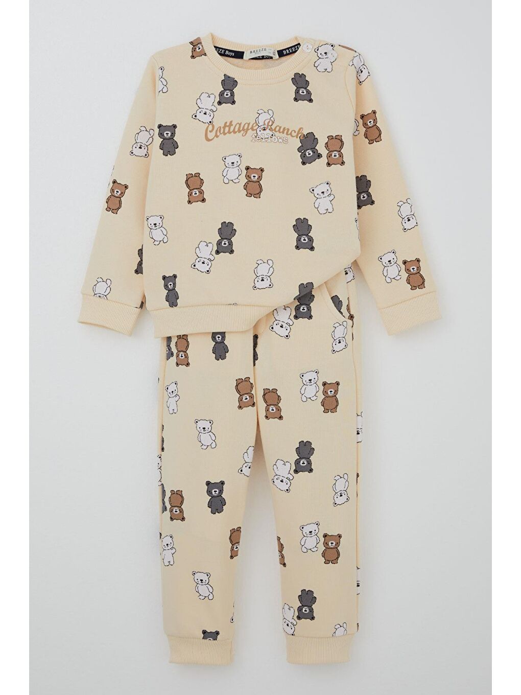 Ekru Erkek Çocuk Eşofman Takımı Sevimli Ayıcıklar Desenli Krem (1-3 Yaş)-1