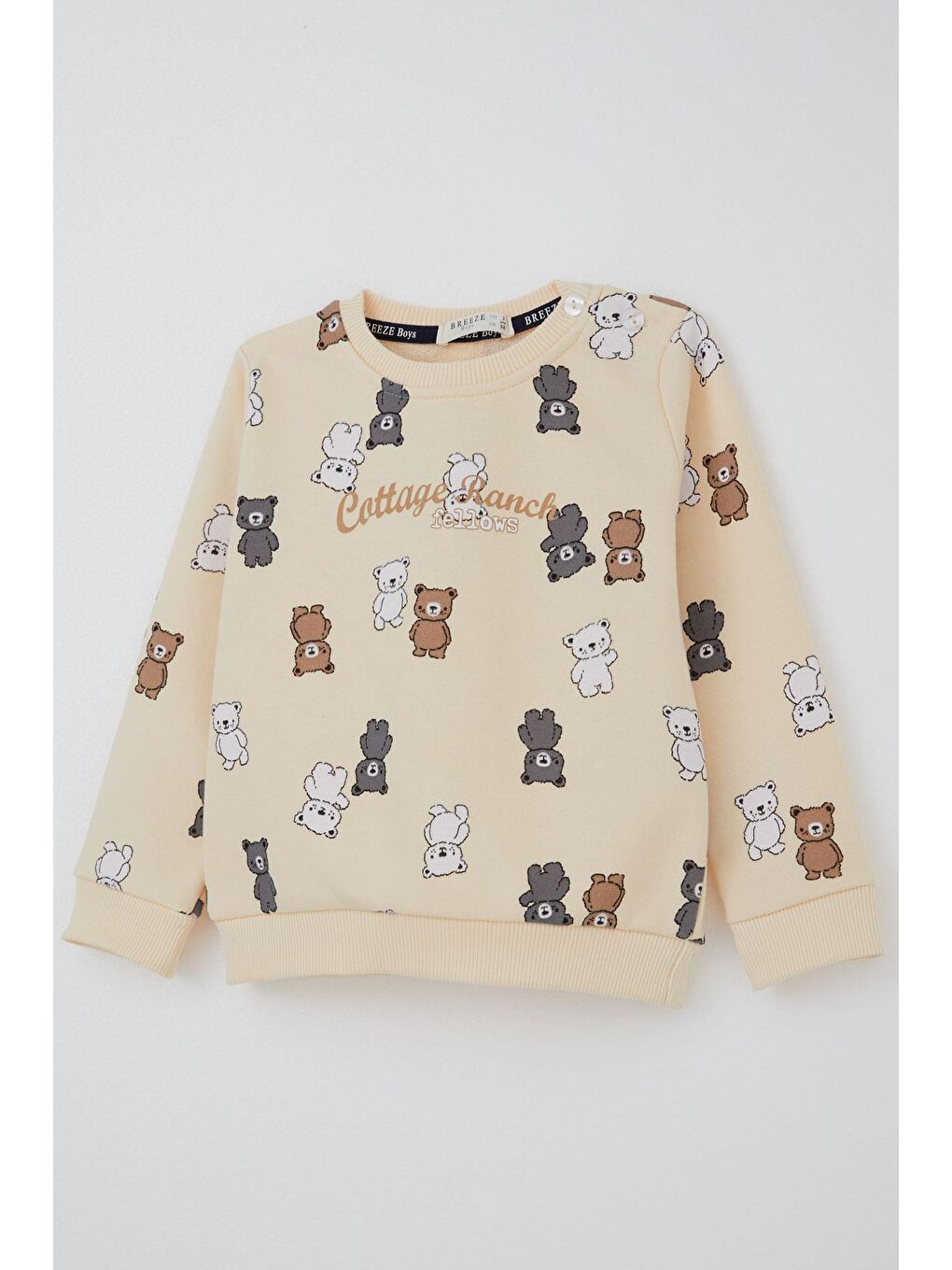 Ekru Erkek Çocuk Eşofman Takımı Sevimli Ayıcıklar Desenli Krem (1-3 Yaş)-6