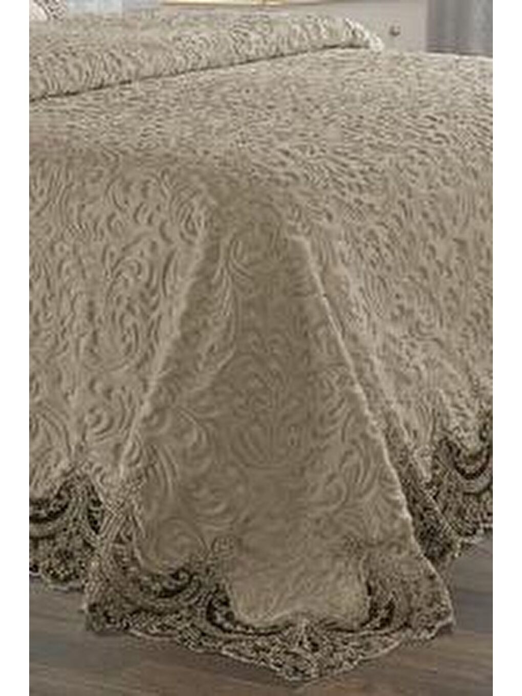 Karışık Fransız Güpürlü Çeyizlik Battaniye Takımı Arus Bej-1