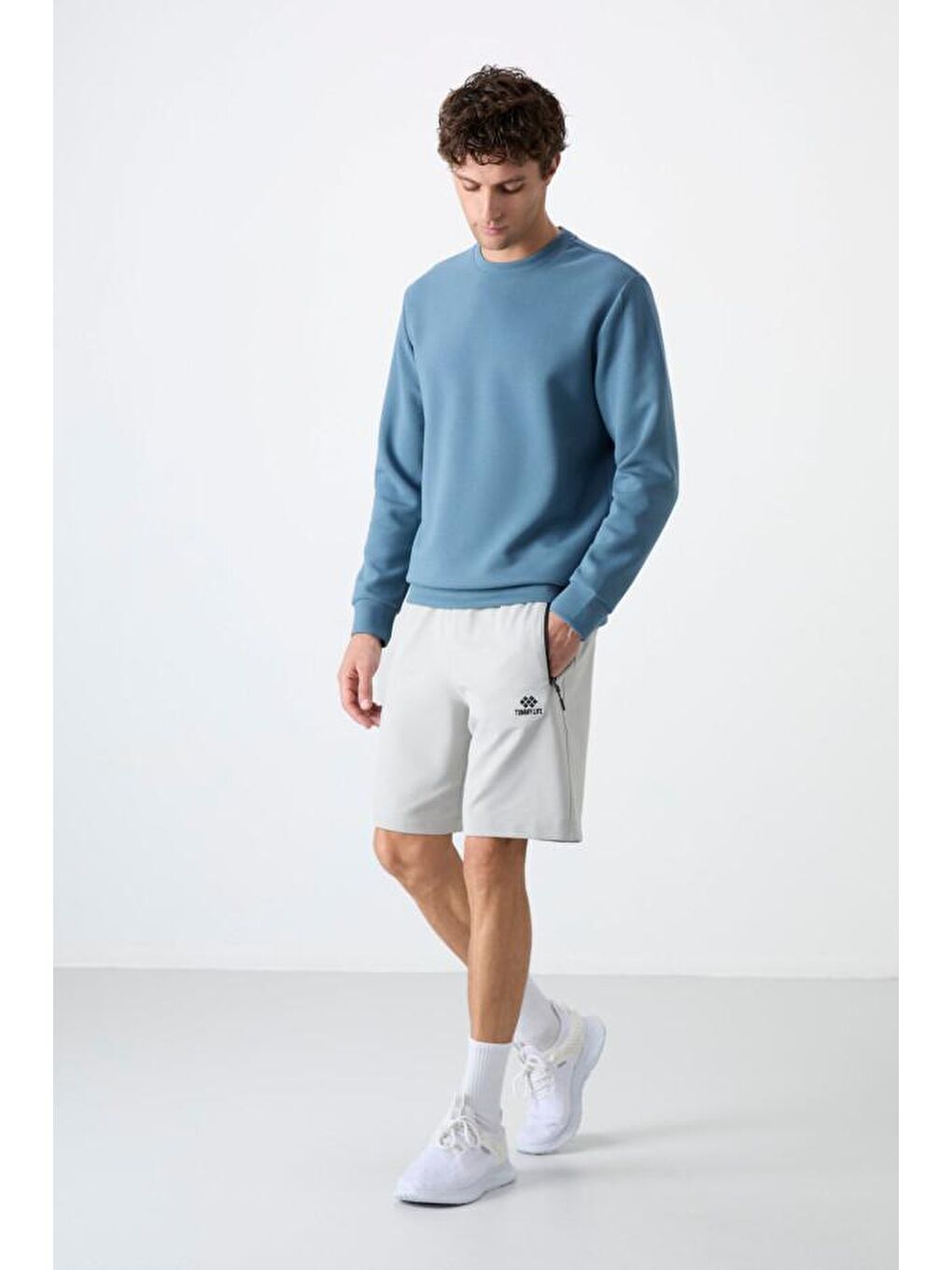 Bej Taş Gizli Fermuar Arka Cepli Bağcıklı Standart Kalıp Erkek Şort - 81136-2