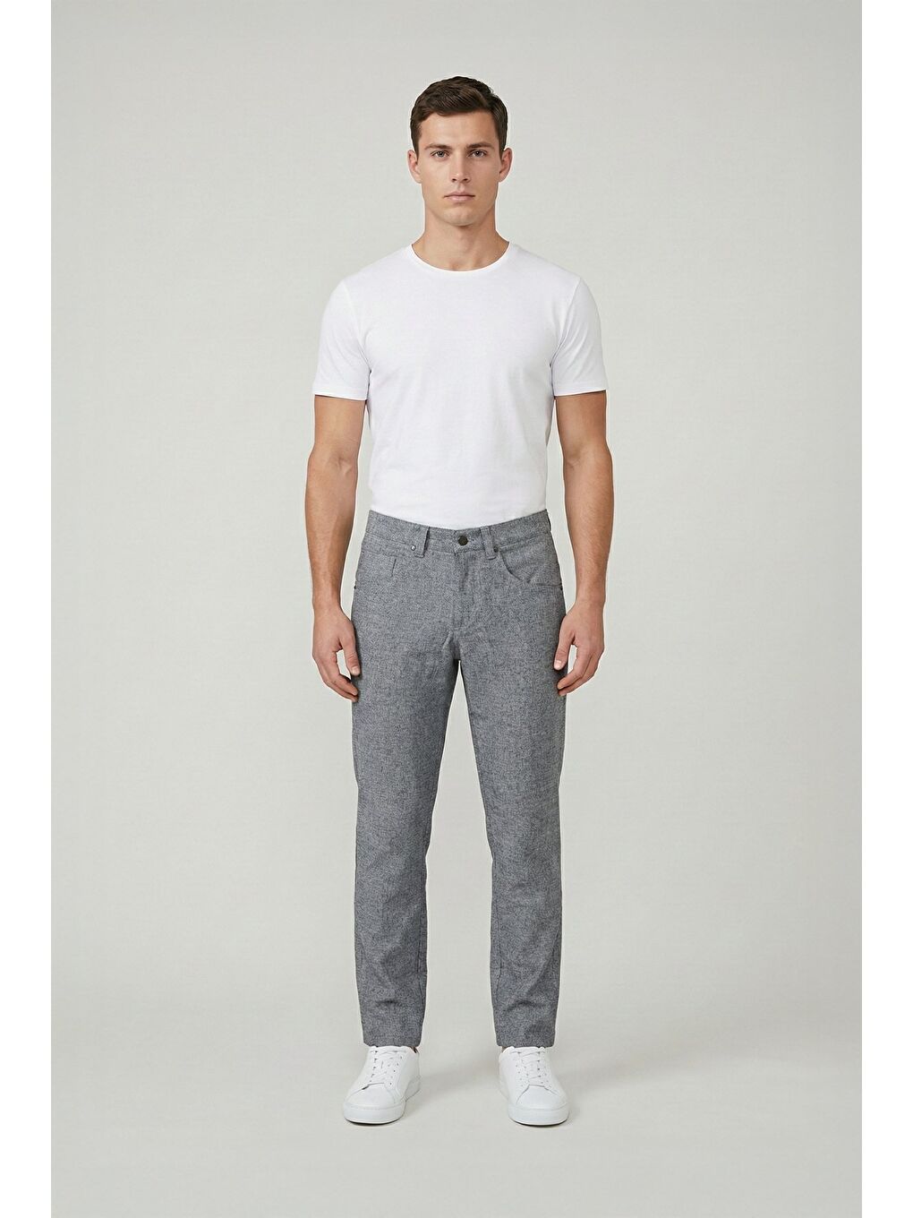 Giotelli Gri Dokuma Kumaş Normal Bel Standart Boy Erkek Pantolon-1