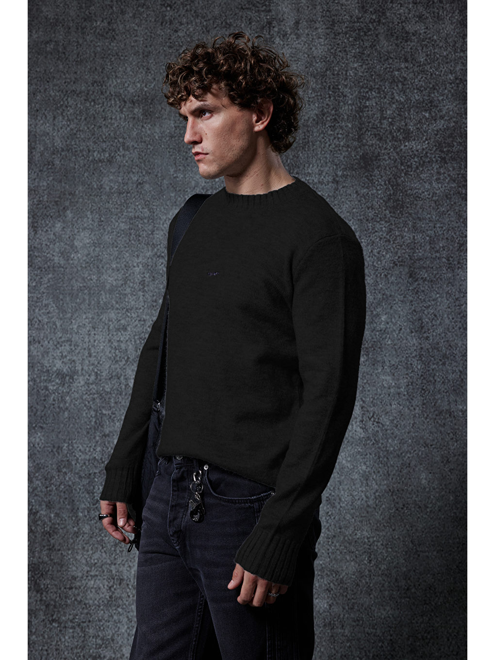 Erkek Regular Fit Bisiklet Yaka Kazak Siyah-3