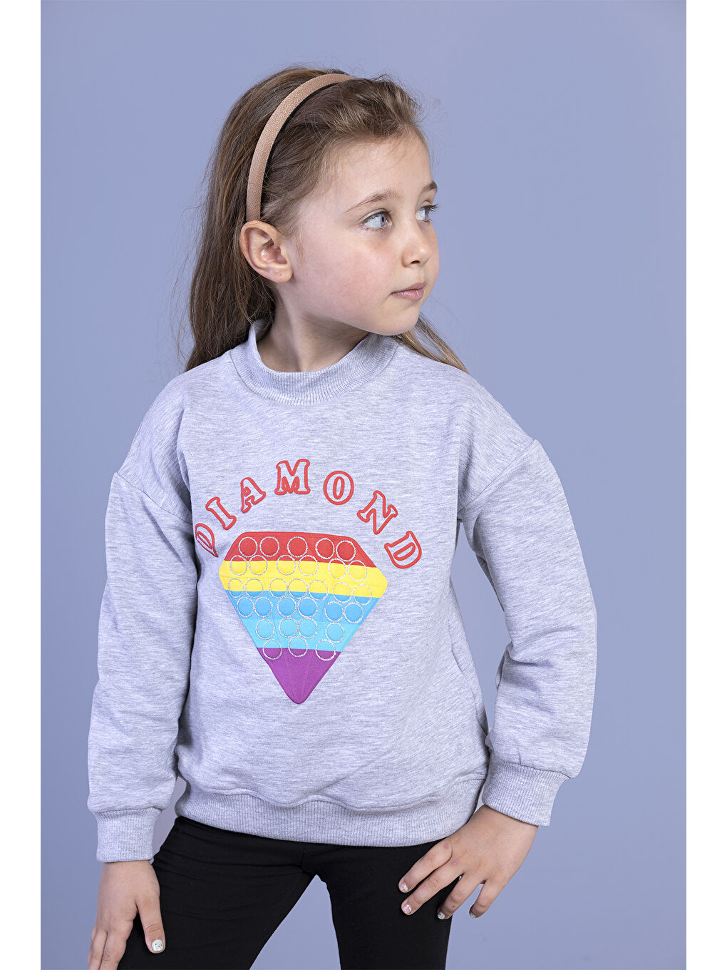 Toontoykids Gri Kız Çocuk Popıt Baskılı İçi Pamuklu Sweatshirt