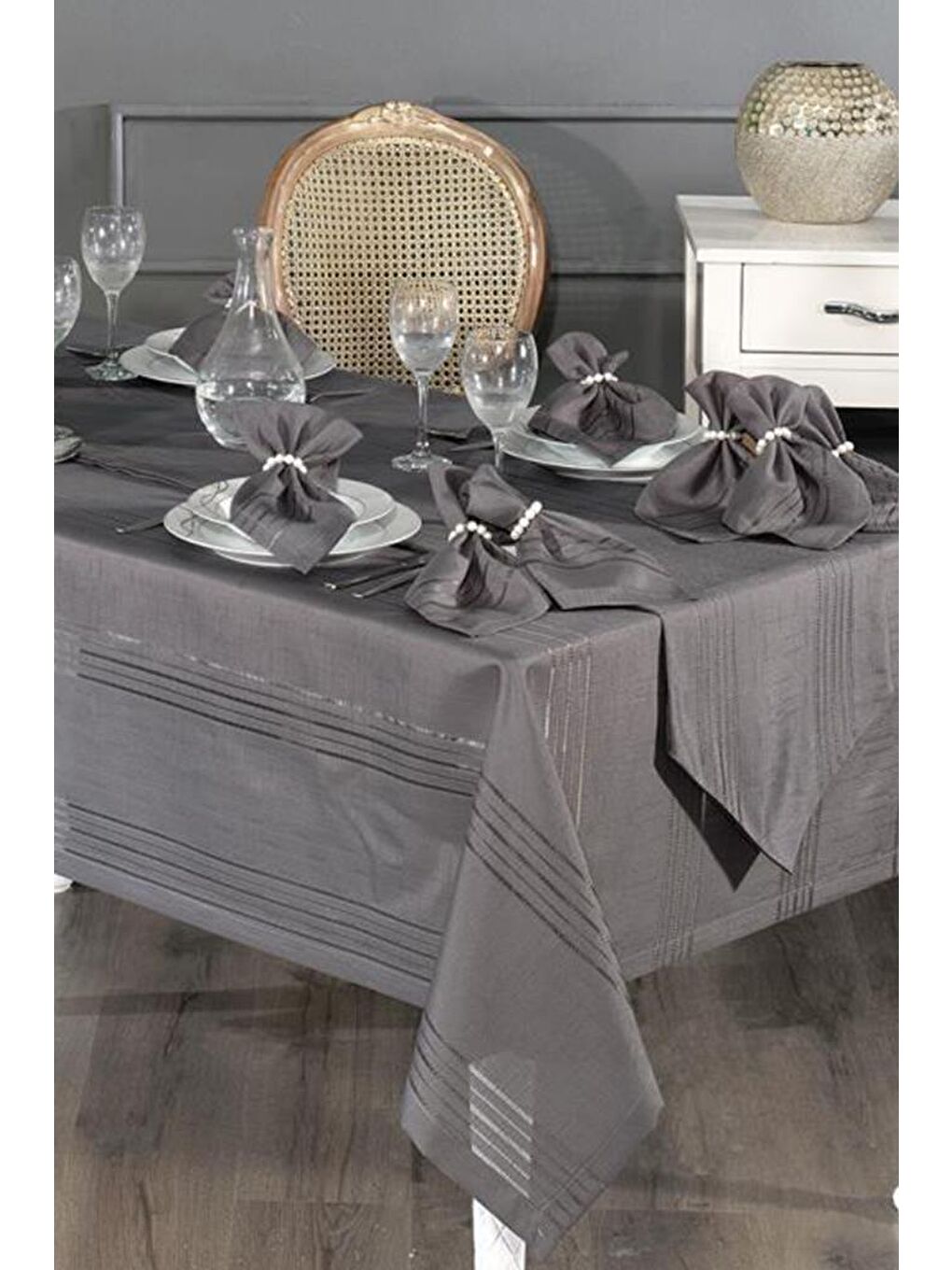 Karışık Corvver 26 Parça Dertsiz Masa Örtüsü Takımı Antrasit-2