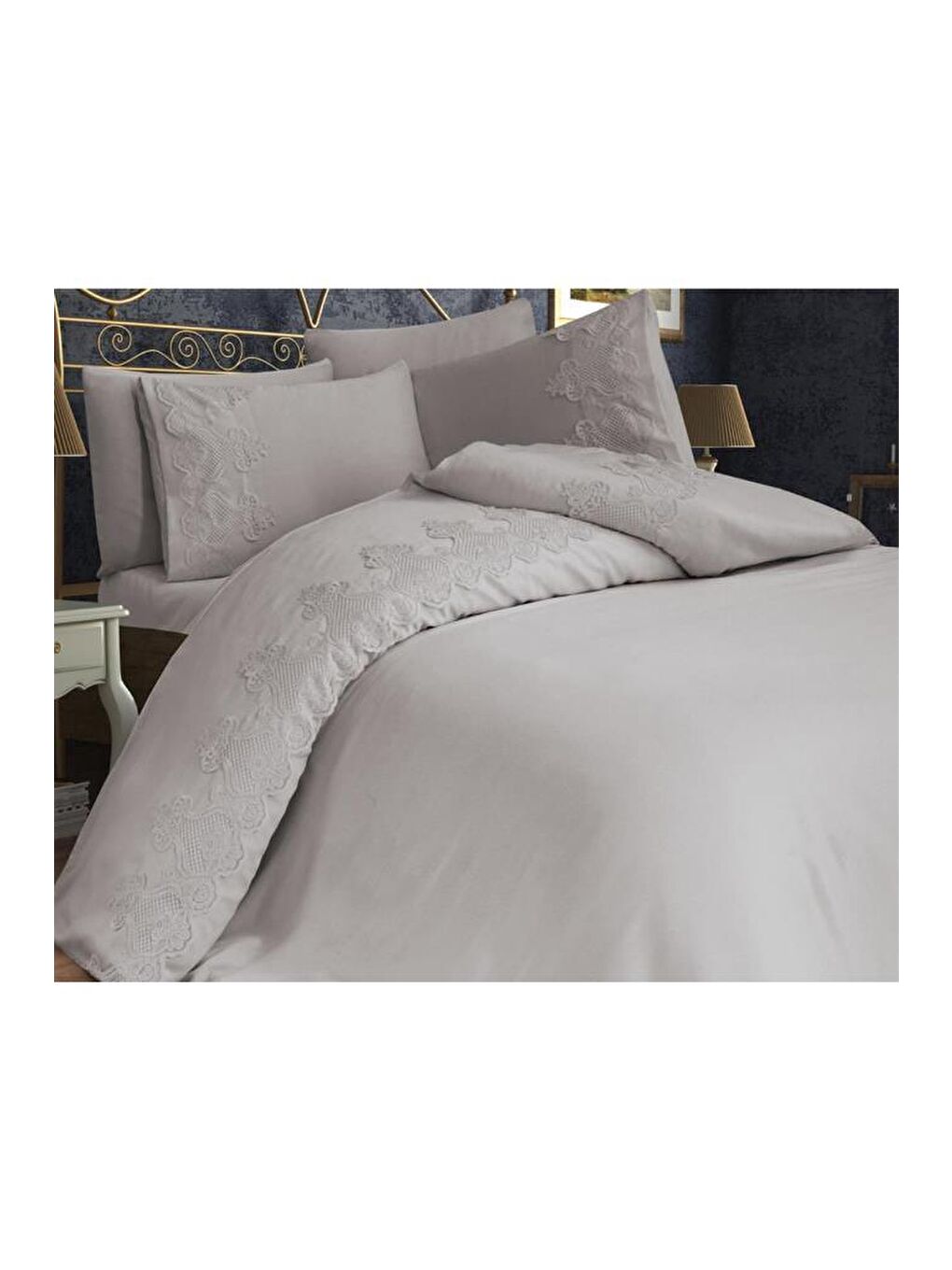 Karışık Çeyizdiyarı Dubai Çift Kişilik Nevresim Takımı Gri-2