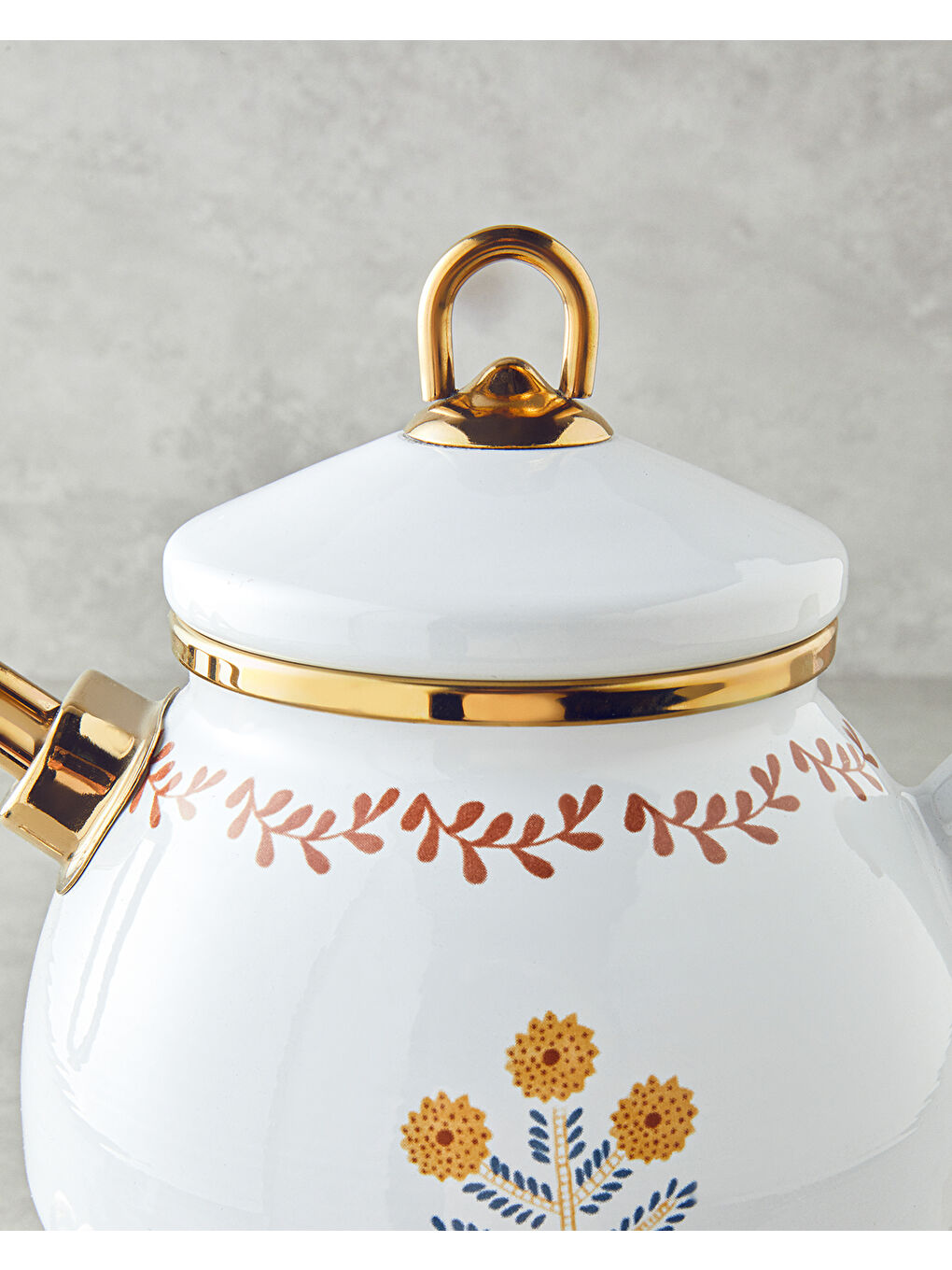 Ornate Retro Emaye Çaydanlık 1,1 Litre + 2,3 Litre Beyaz-Hardal-2