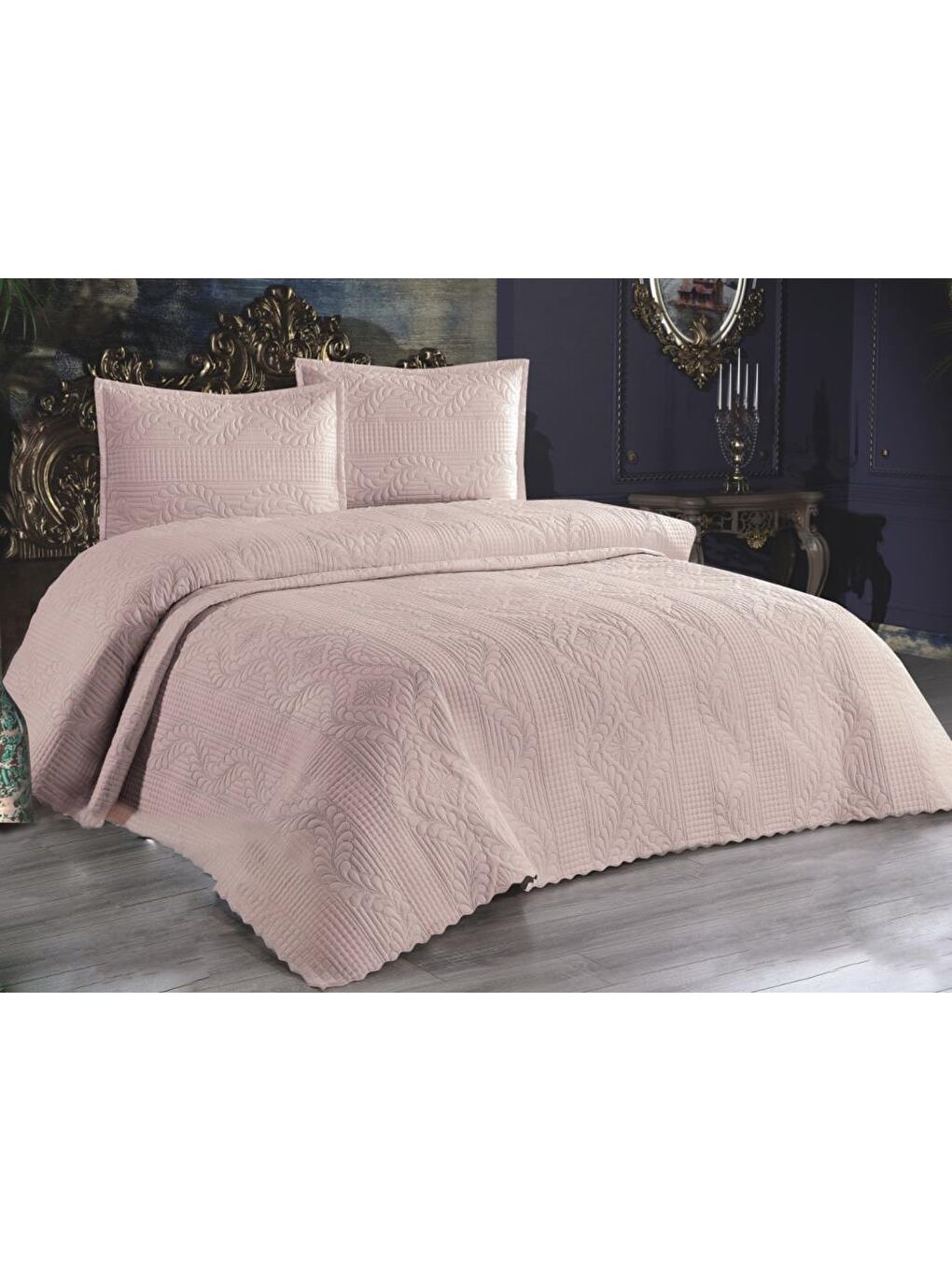 Karışık Ultrasonik Kapitoneli Sena Çift Kişilik Yatak Örtüsü Pudra