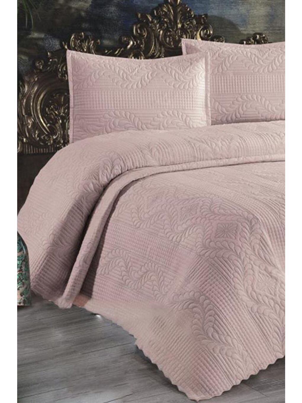 Karışık Ultrasonik Kapitoneli Sena Çift Kişilik Yatak Örtüsü Pudra-1