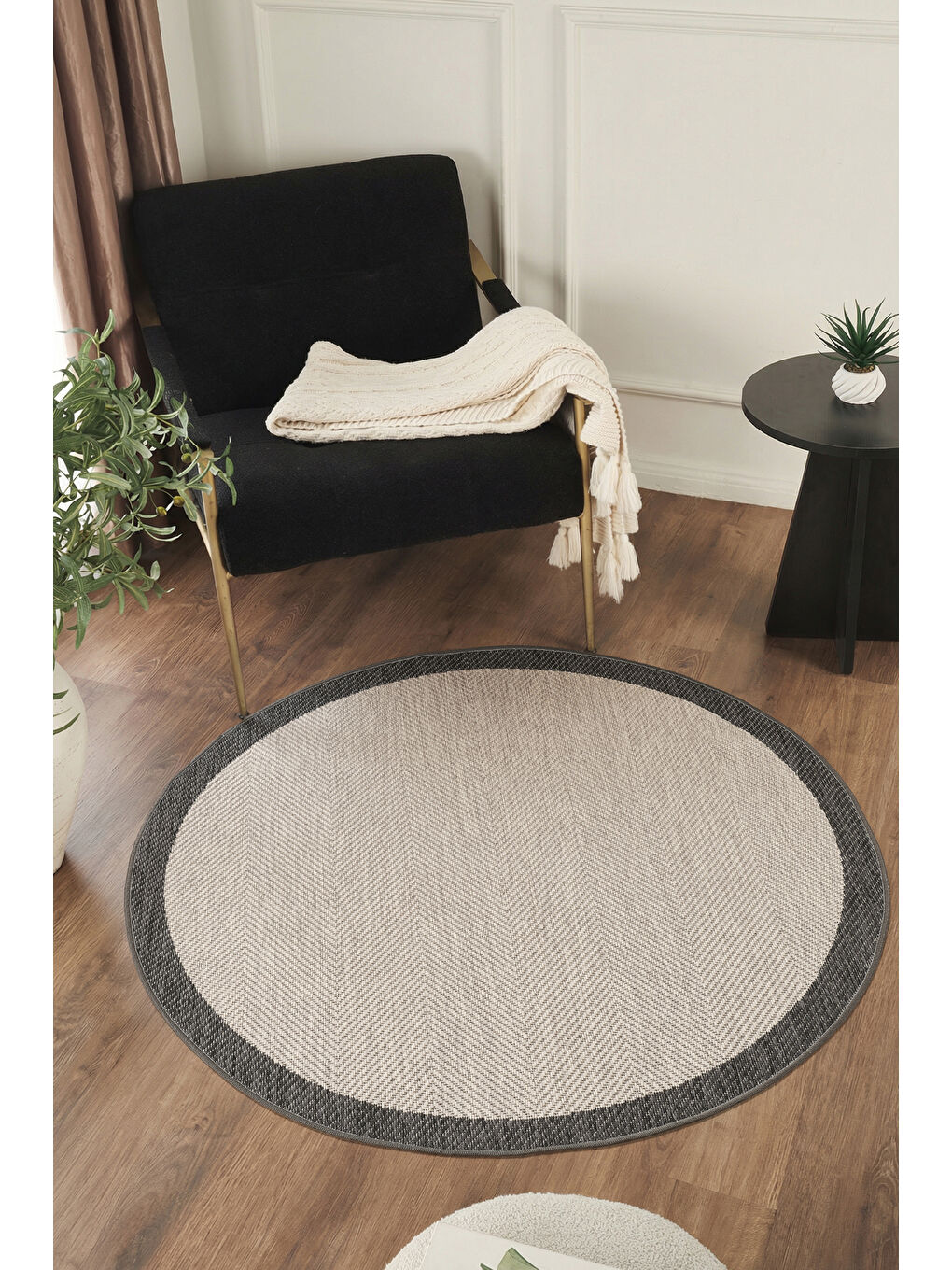 Sisalux 3088 Gri Antrasit Yuvarlak Sisal Dokuma Jüt Kilim Hav Toz Vermez Mutfak Oda Halısı-200x200