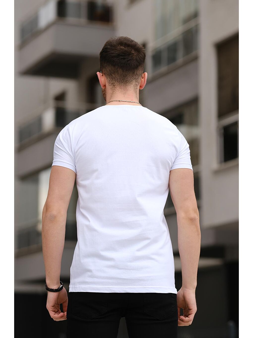 Oksit Beyaz Army Nakışlı Slim Fit Likralı Erkek Tshirt - 2