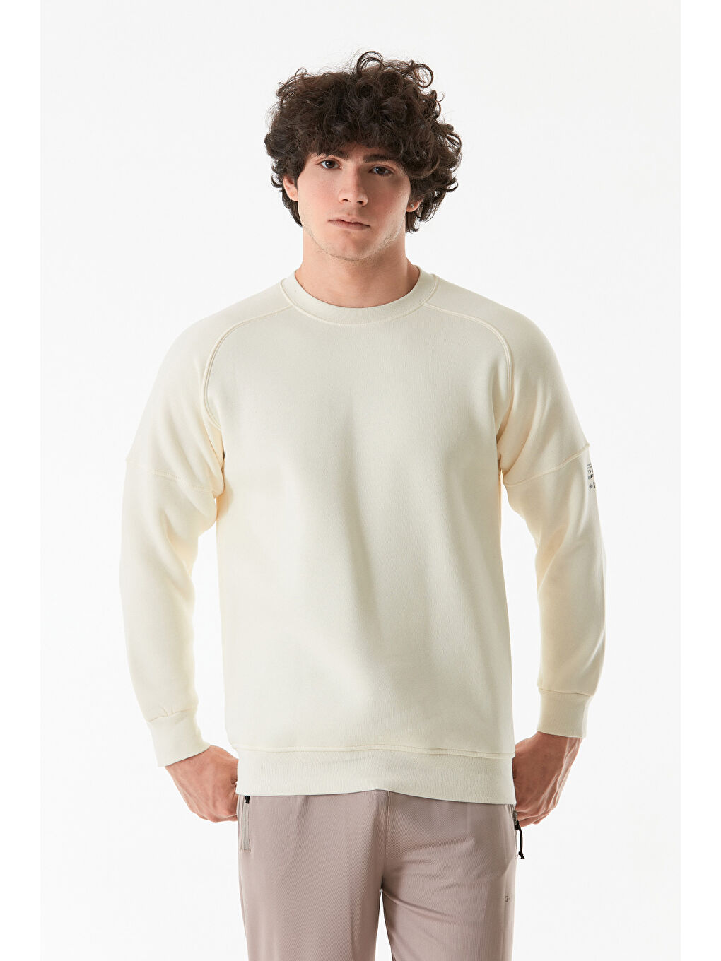 Fullamoda Ekru Basic Bisiklet Yaka Sweatshirt