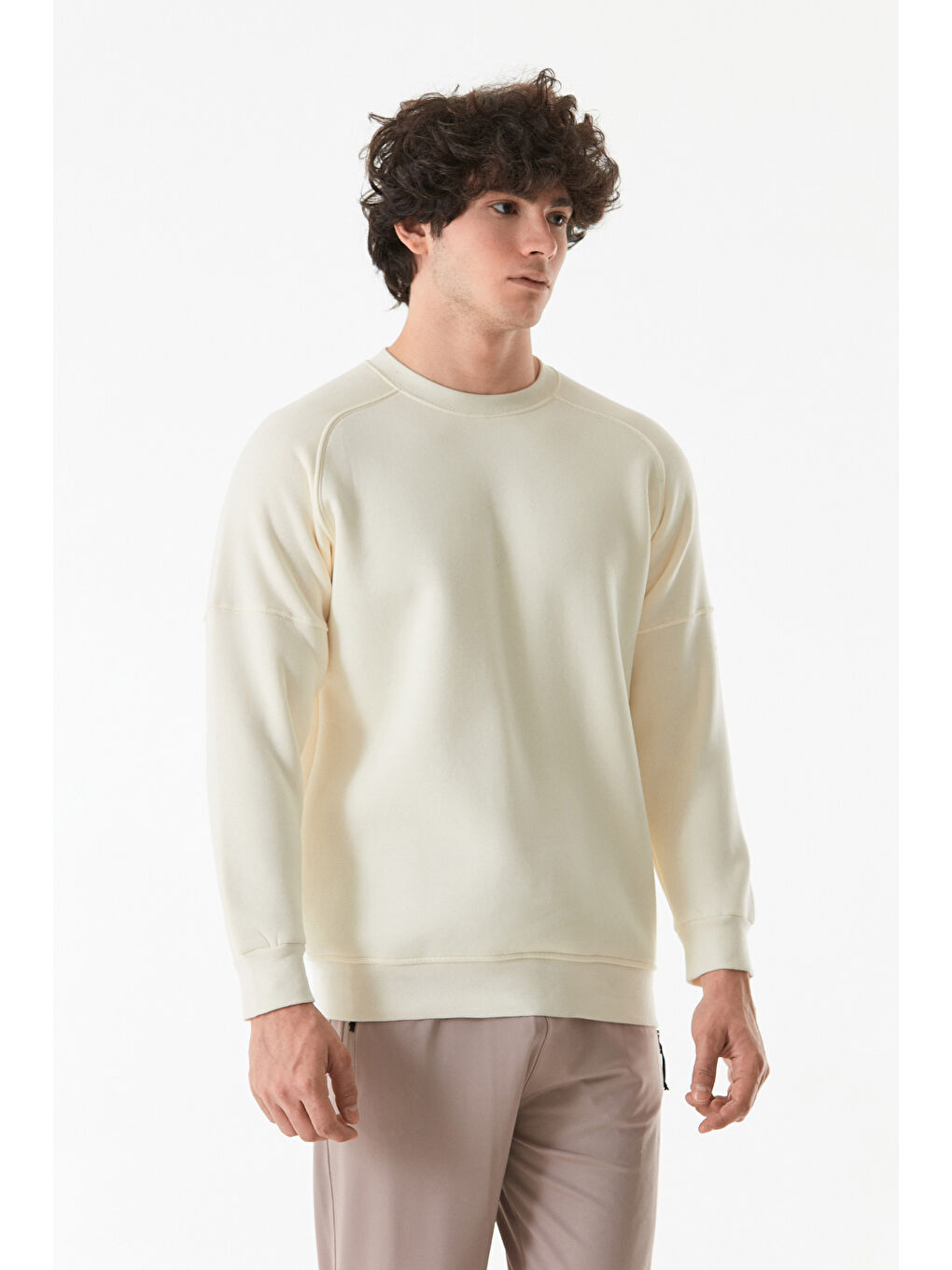 Fullamoda Ekru Basic Bisiklet Yaka Sweatshirt - 1