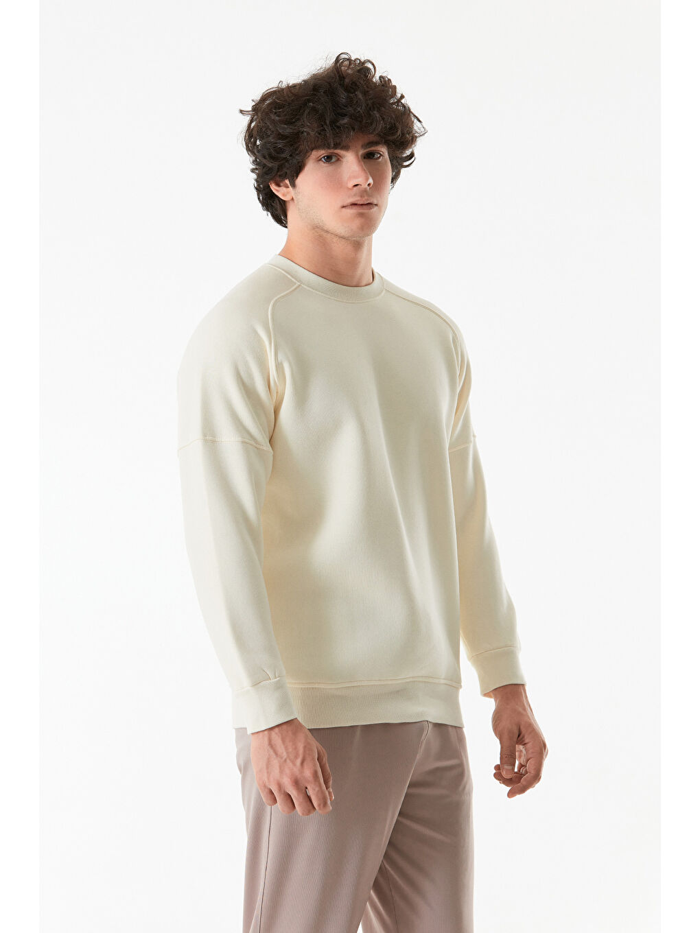 Fullamoda Ekru Basic Bisiklet Yaka Sweatshirt - 2