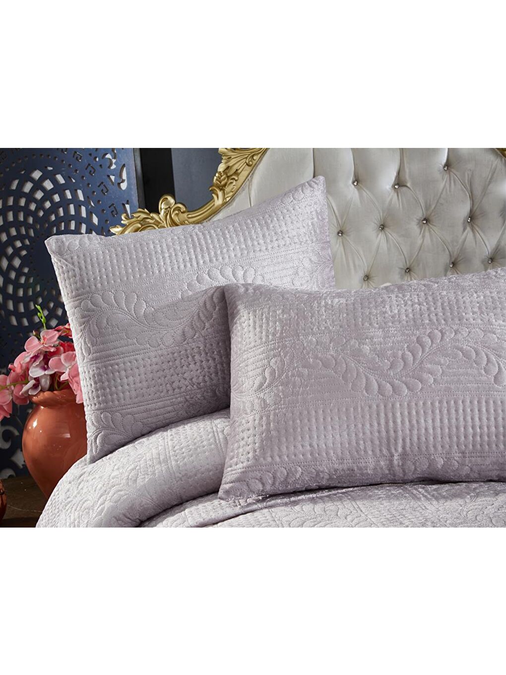 Velica Çift Kişilik Kadife Yatak Örtüsü Gri-3