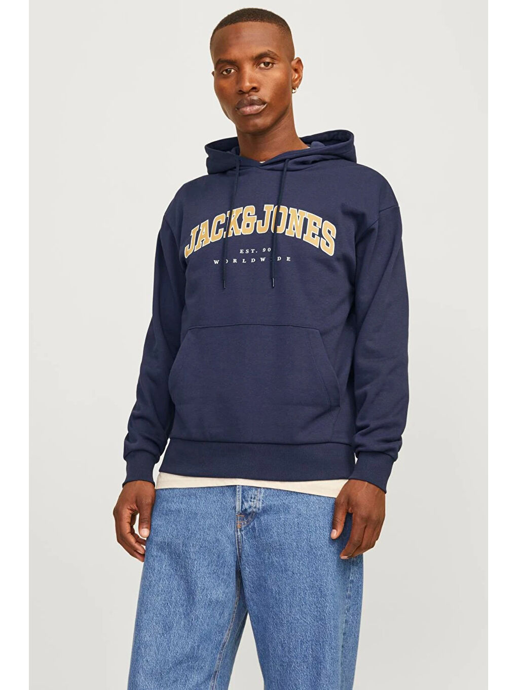 Jack & Jones Lacivert Pamuklu Relaxed Fit Kapüşonlu Erkek Sweat