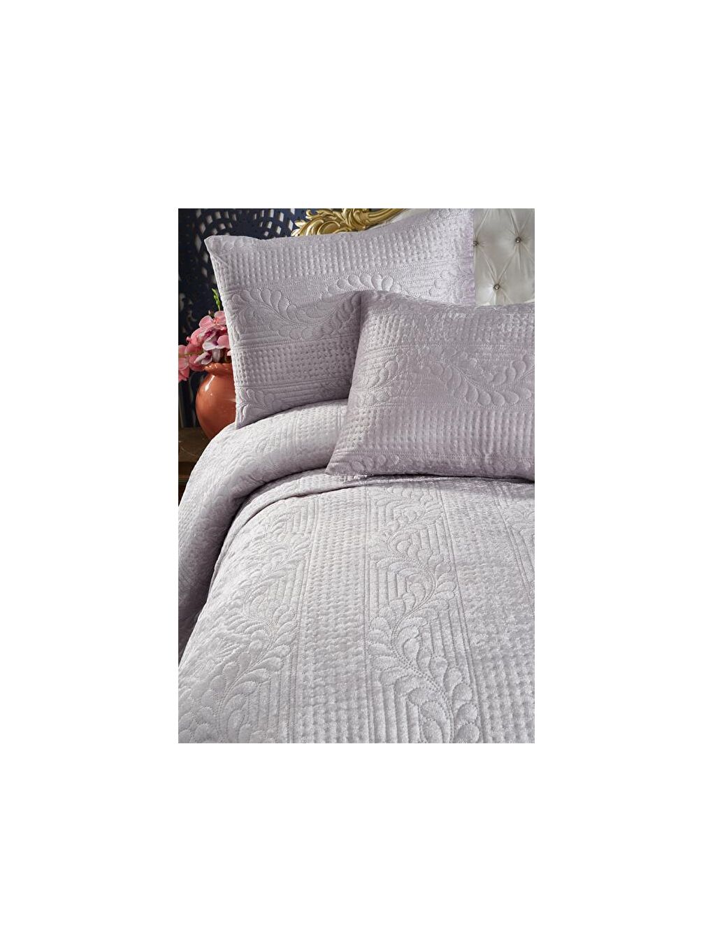 Velica Çift Kişilik Kadife Yatak Örtüsü Gri-4