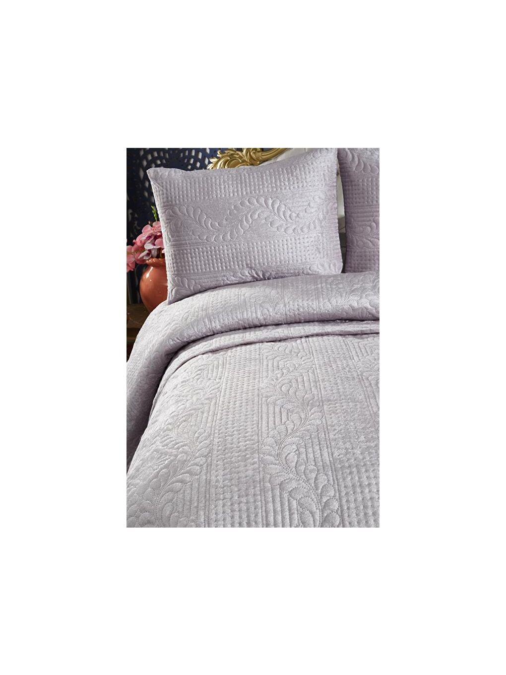 Velica Çift Kişilik Kadife Yatak Örtüsü Gri-5