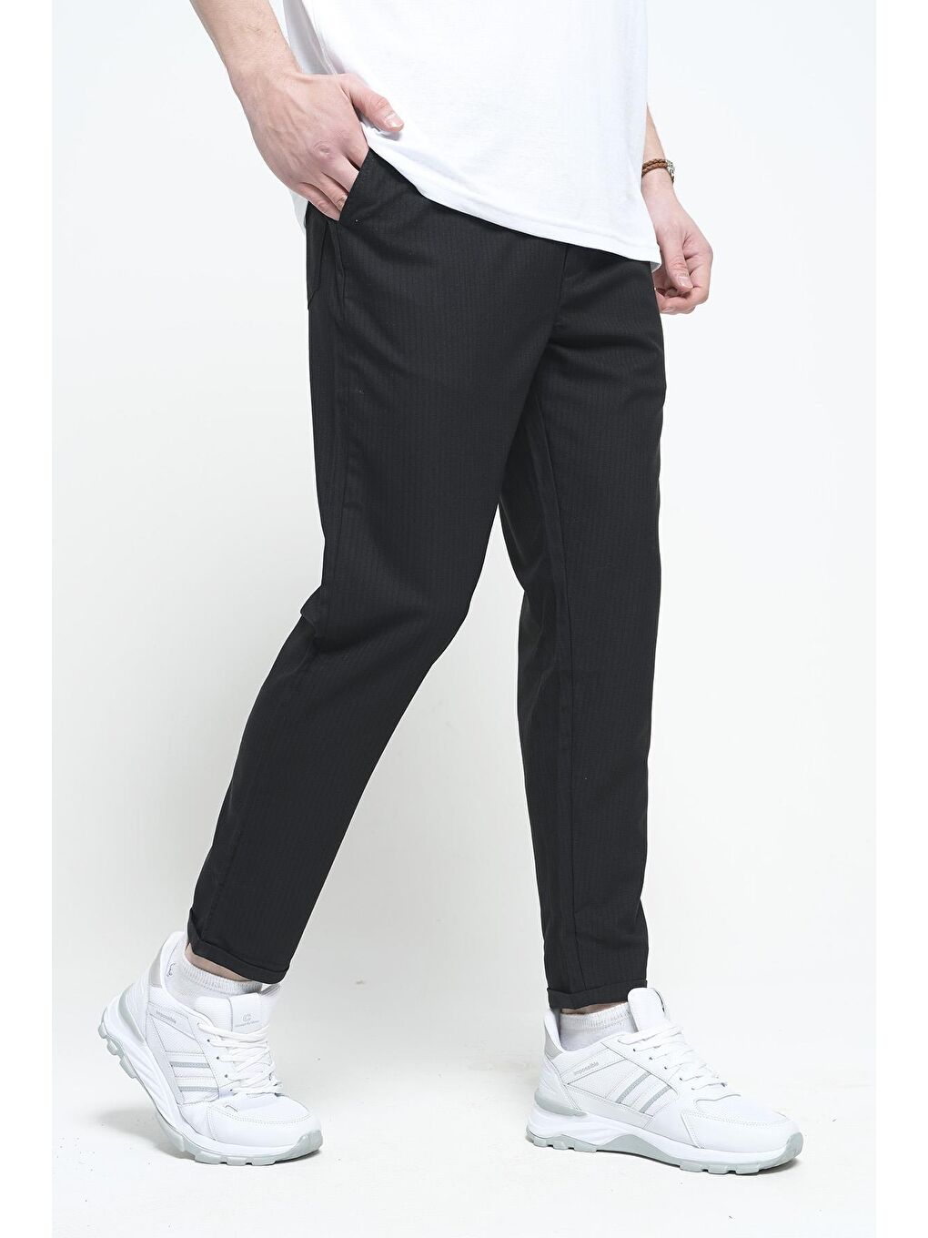 Siyah Erkek Beli Lastikli Duble Paça Erkek Jogger Pantolon