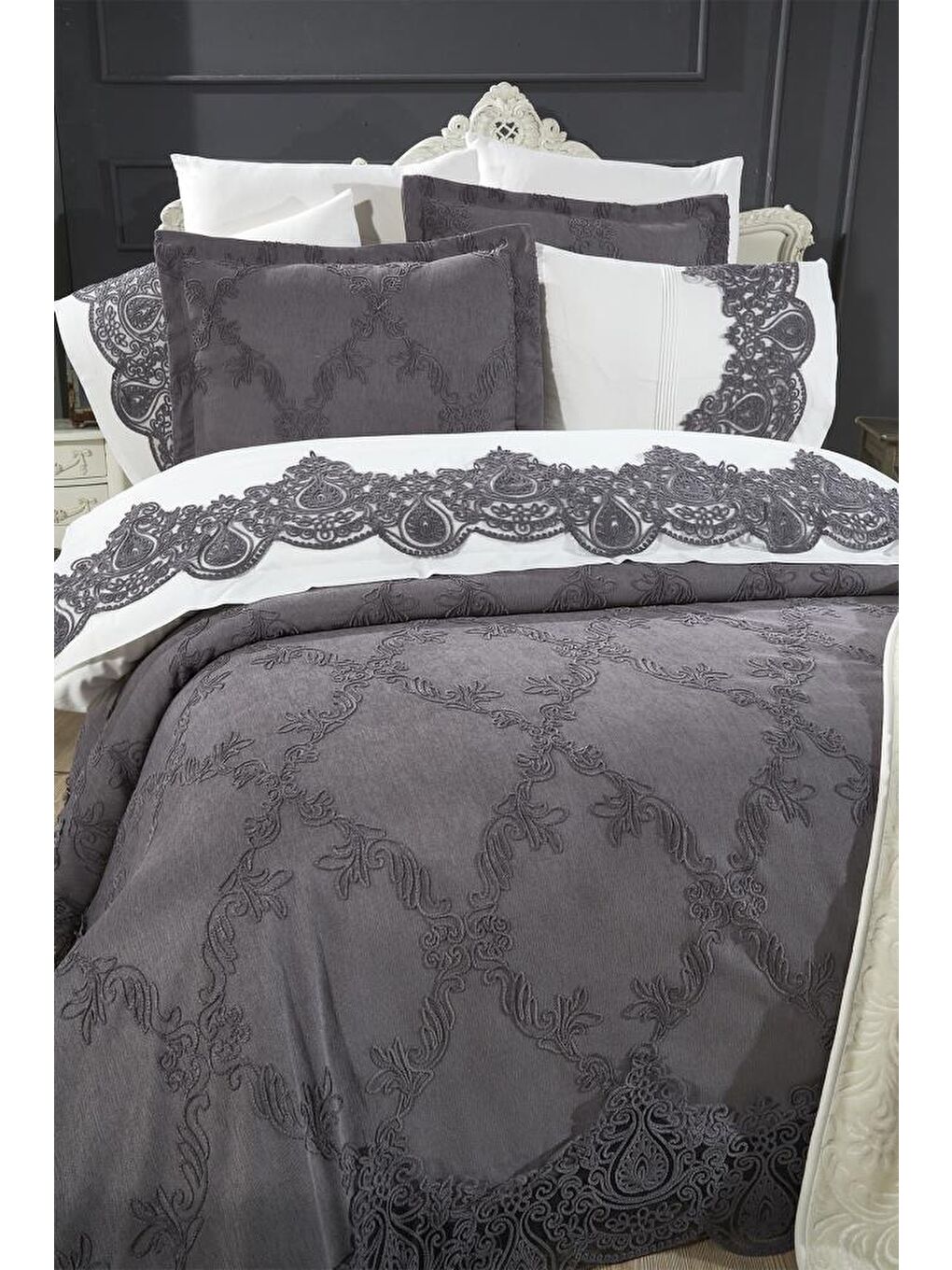 Sahra 10 Parça Battaniyeli Çeyiz Seti Antrasit-1