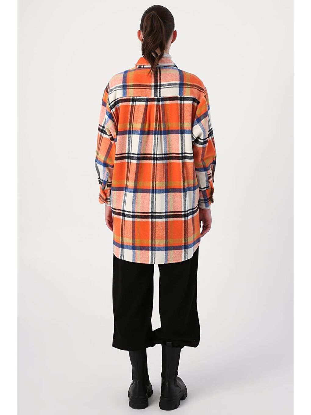 Turuncu Oranj-Ekru-Rahat Kalıp Gömlek Tunik-3