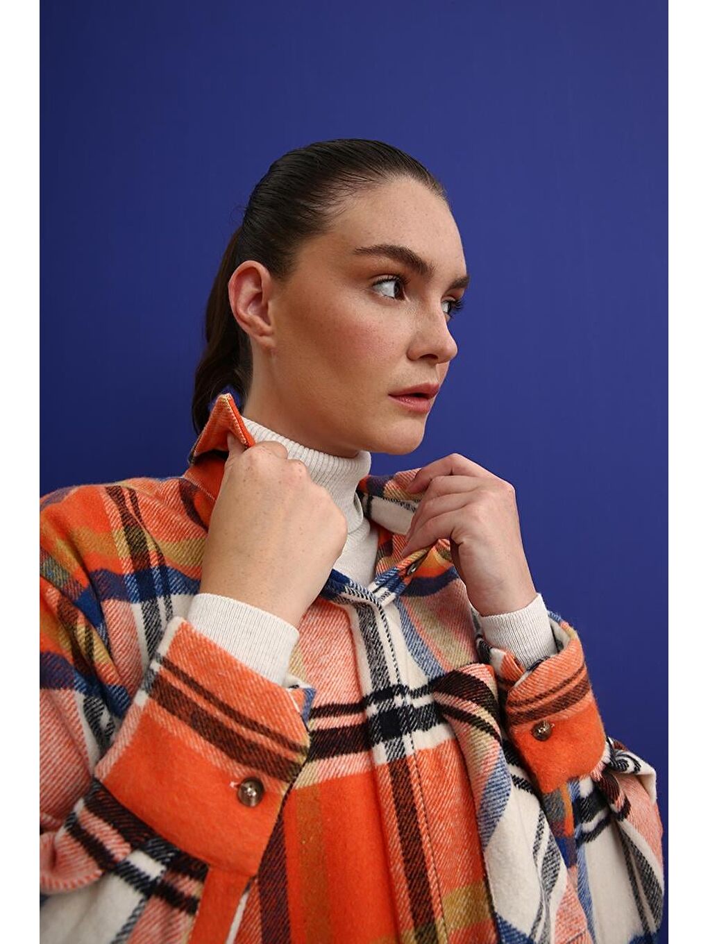 Turuncu Oranj-Ekru-Rahat Kalıp Gömlek Tunik-4