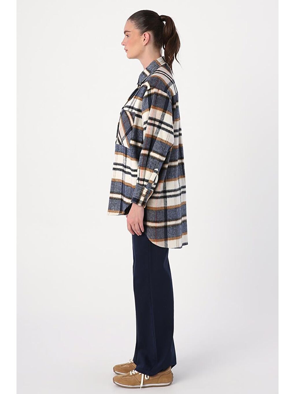 İndigo-Ekru-Rahat Kalıp Gömlek Tunik-2